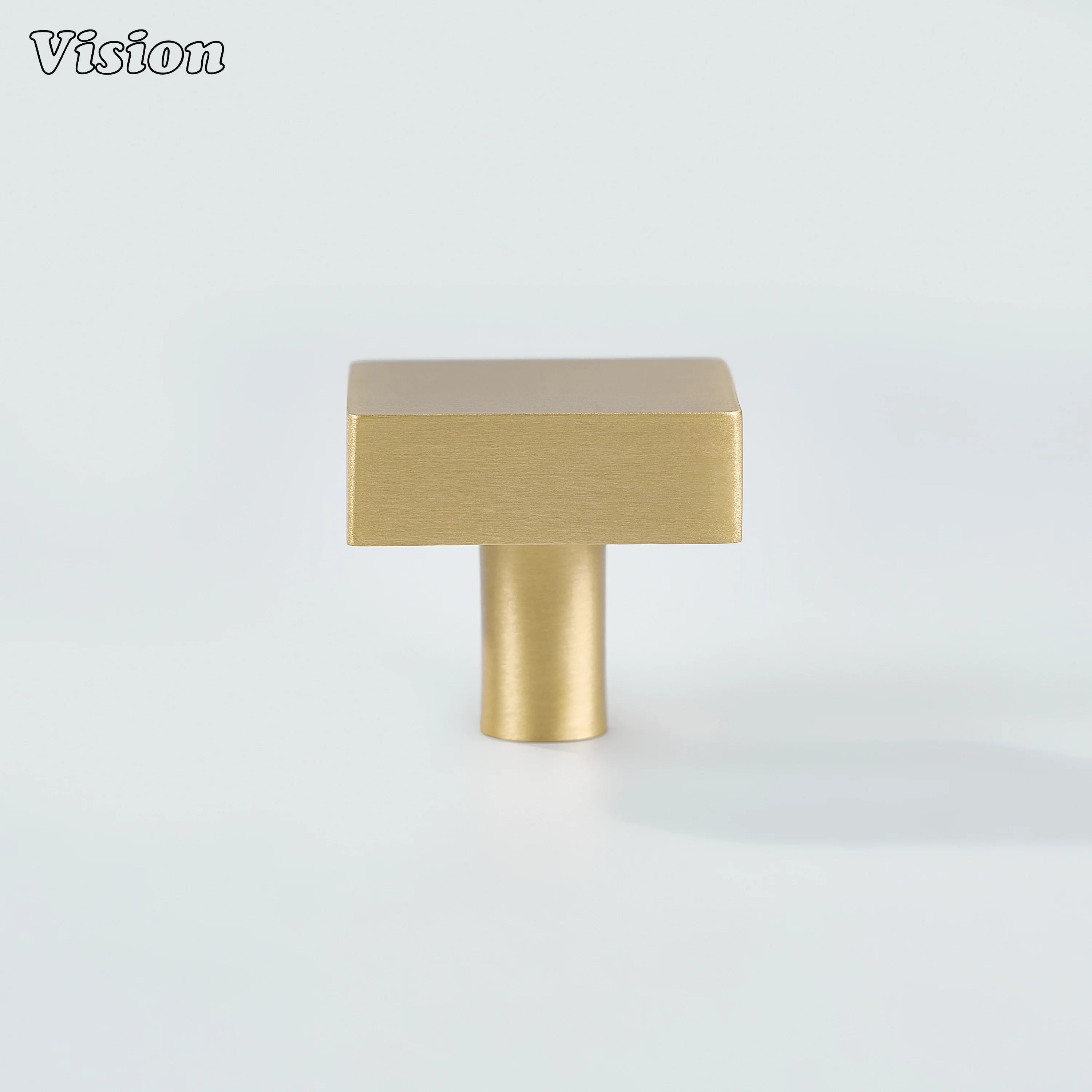 Gold plain square cabinet knob with sturdy cylindrical leg for kitchen storage units