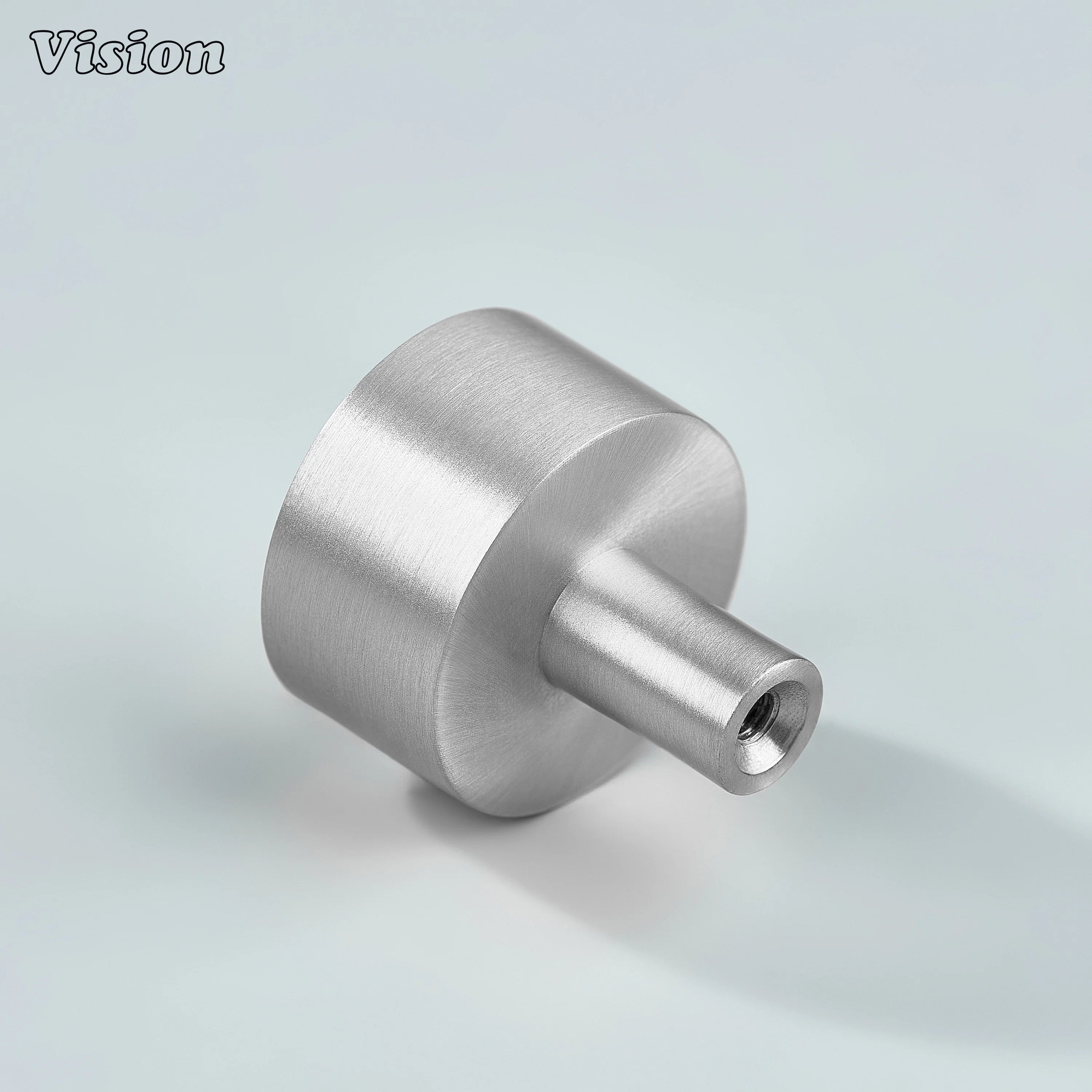 Silver plain brass cabinet knob with flat round face for furniture