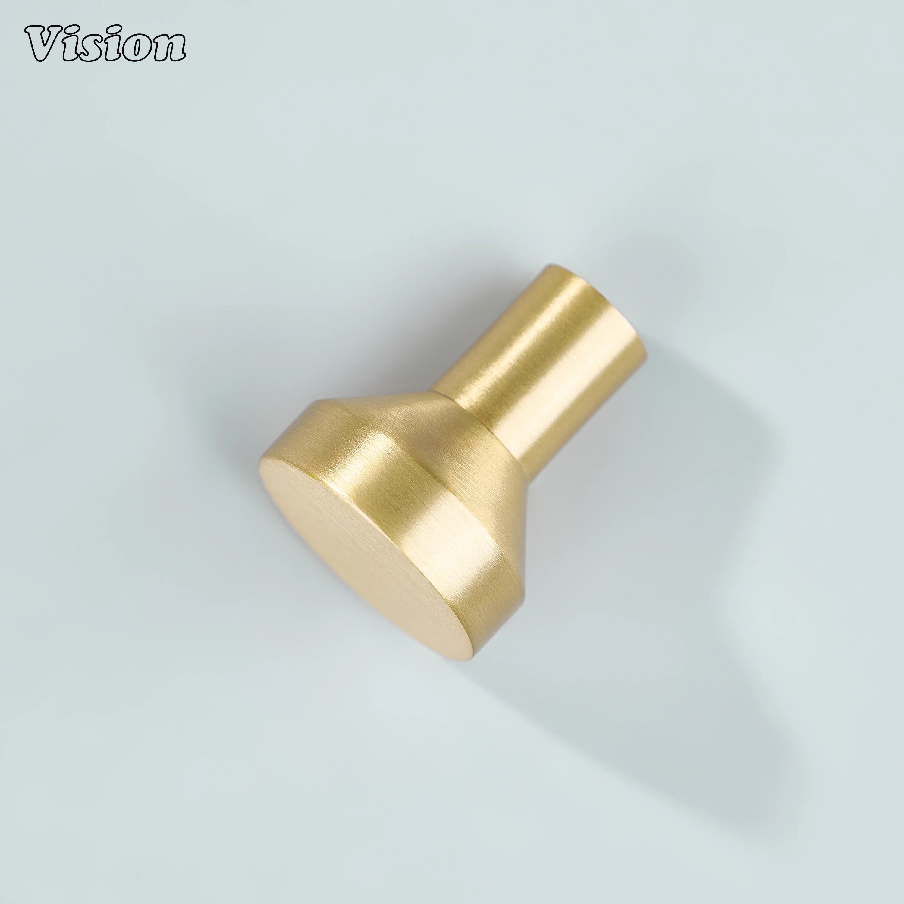 Gold finish round cabinet knob with cylindrical leg for premium kitchen cabinetry
