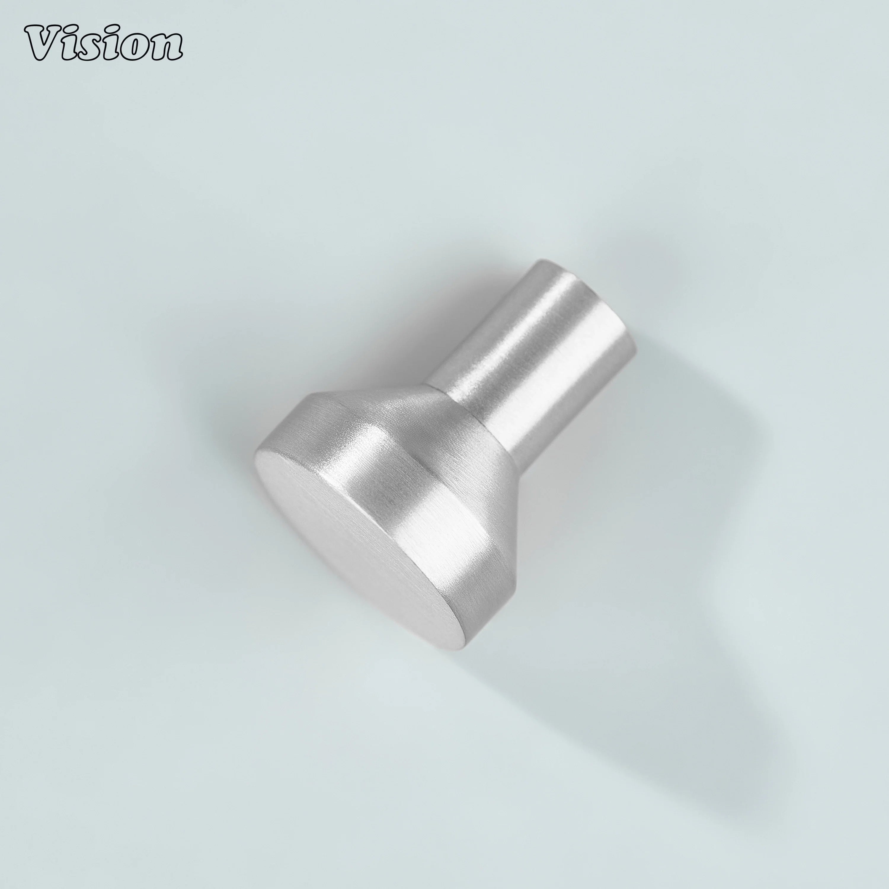 Silver round cabinet knob with smooth surface for kitchen storage units