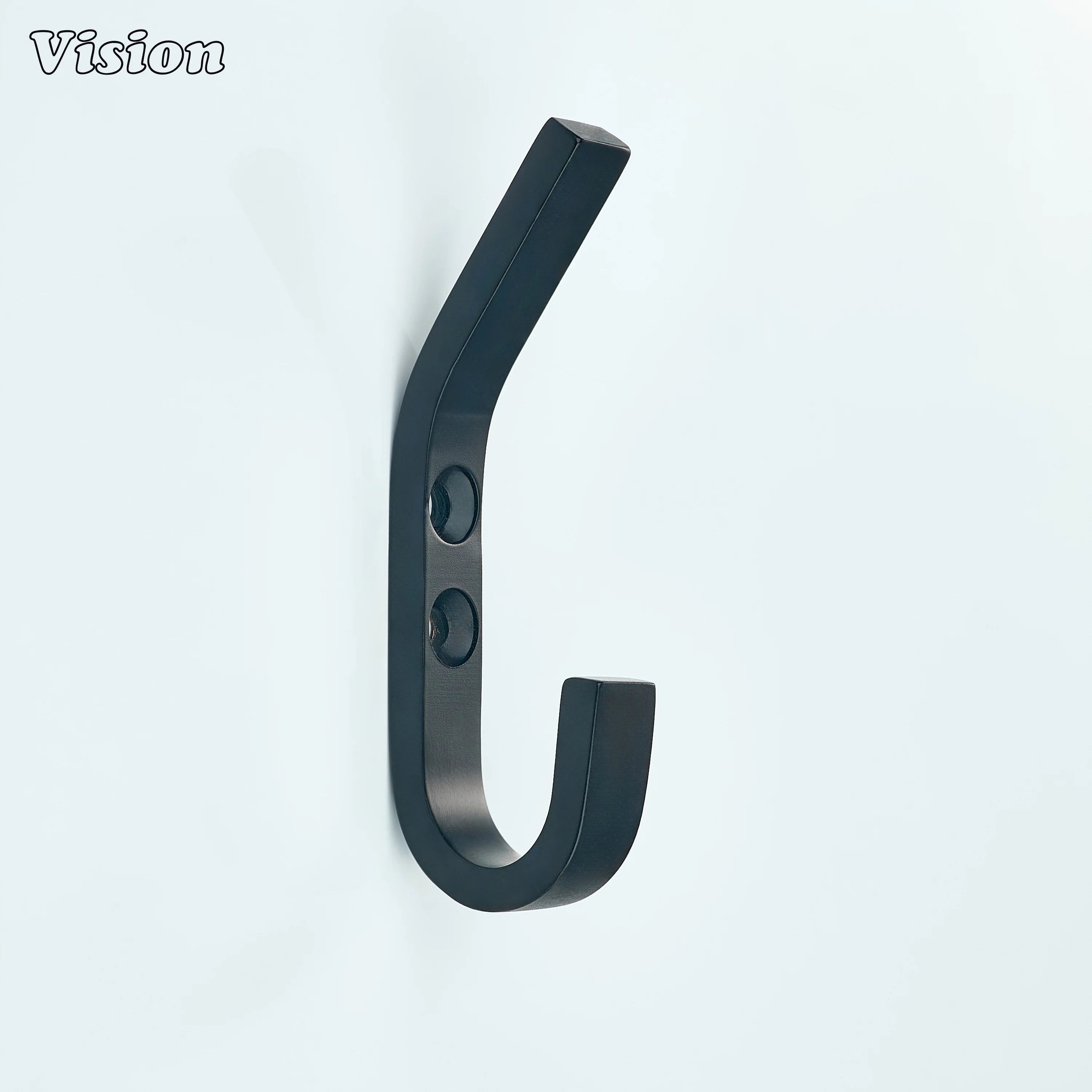 Solid brass Black wall hook with minimalist flat arm for door mounting