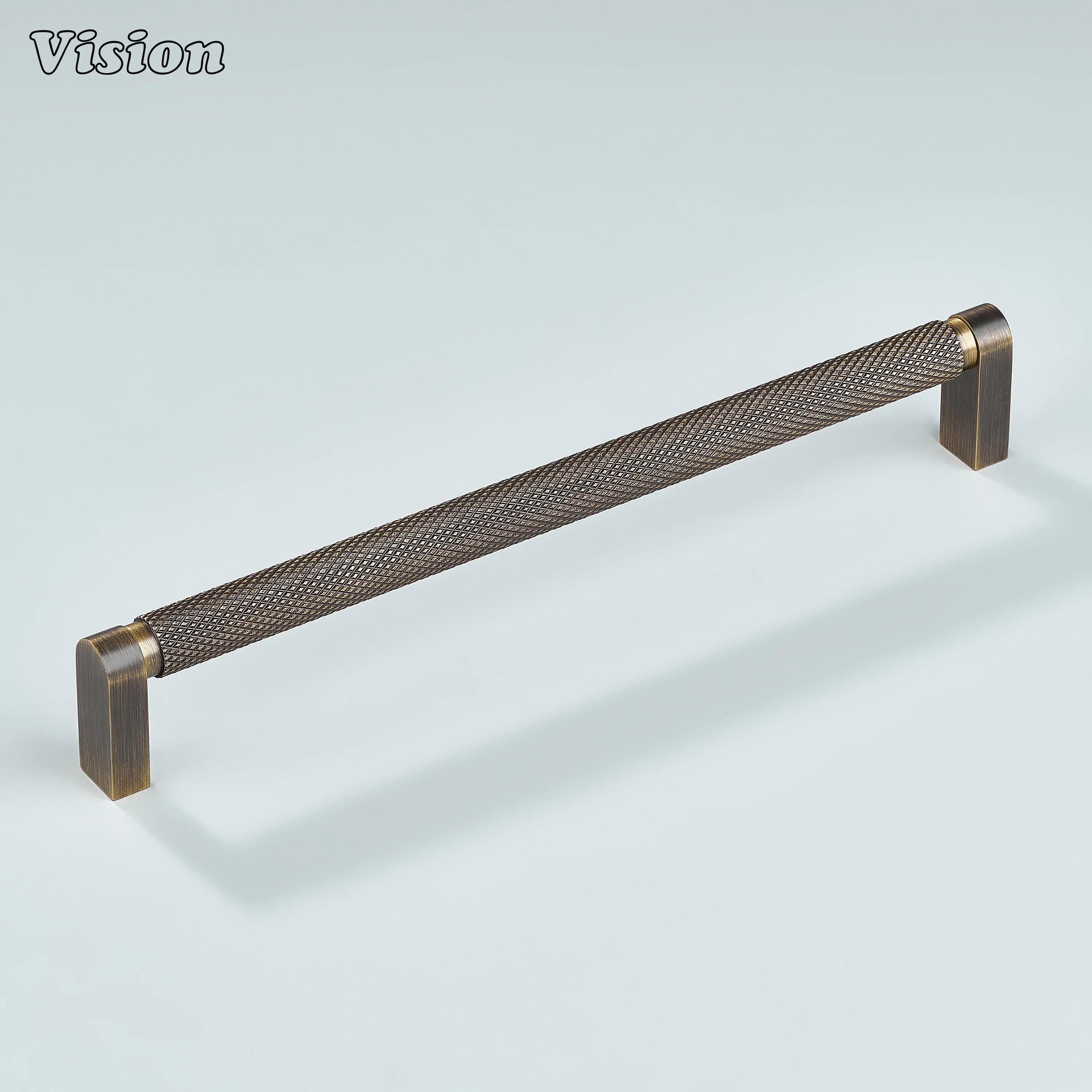 Antique bronze ripple knurled cabinet handle installed on closet doors.