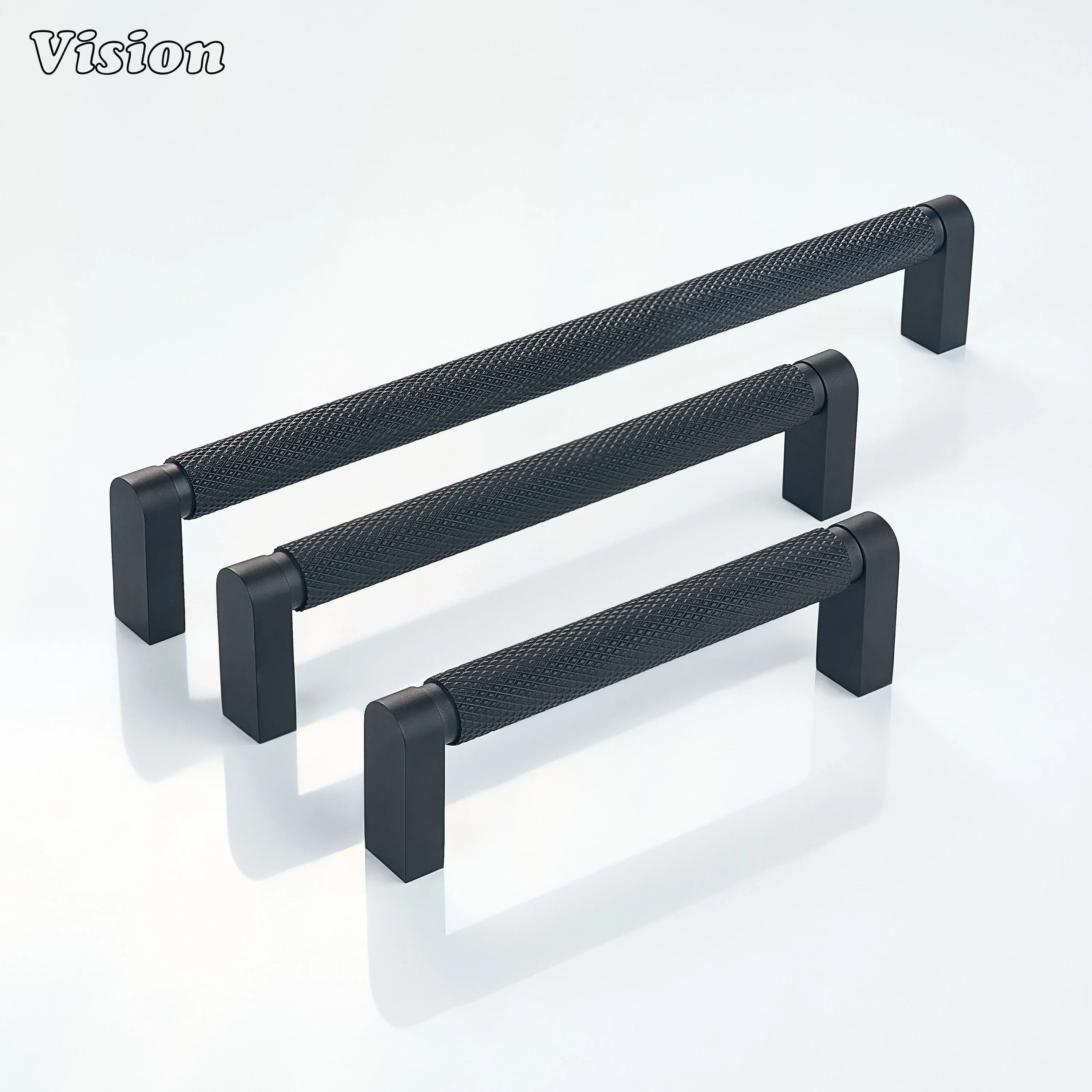 Knurled Black cabinet handle featuring textured bar for wardrobe doors