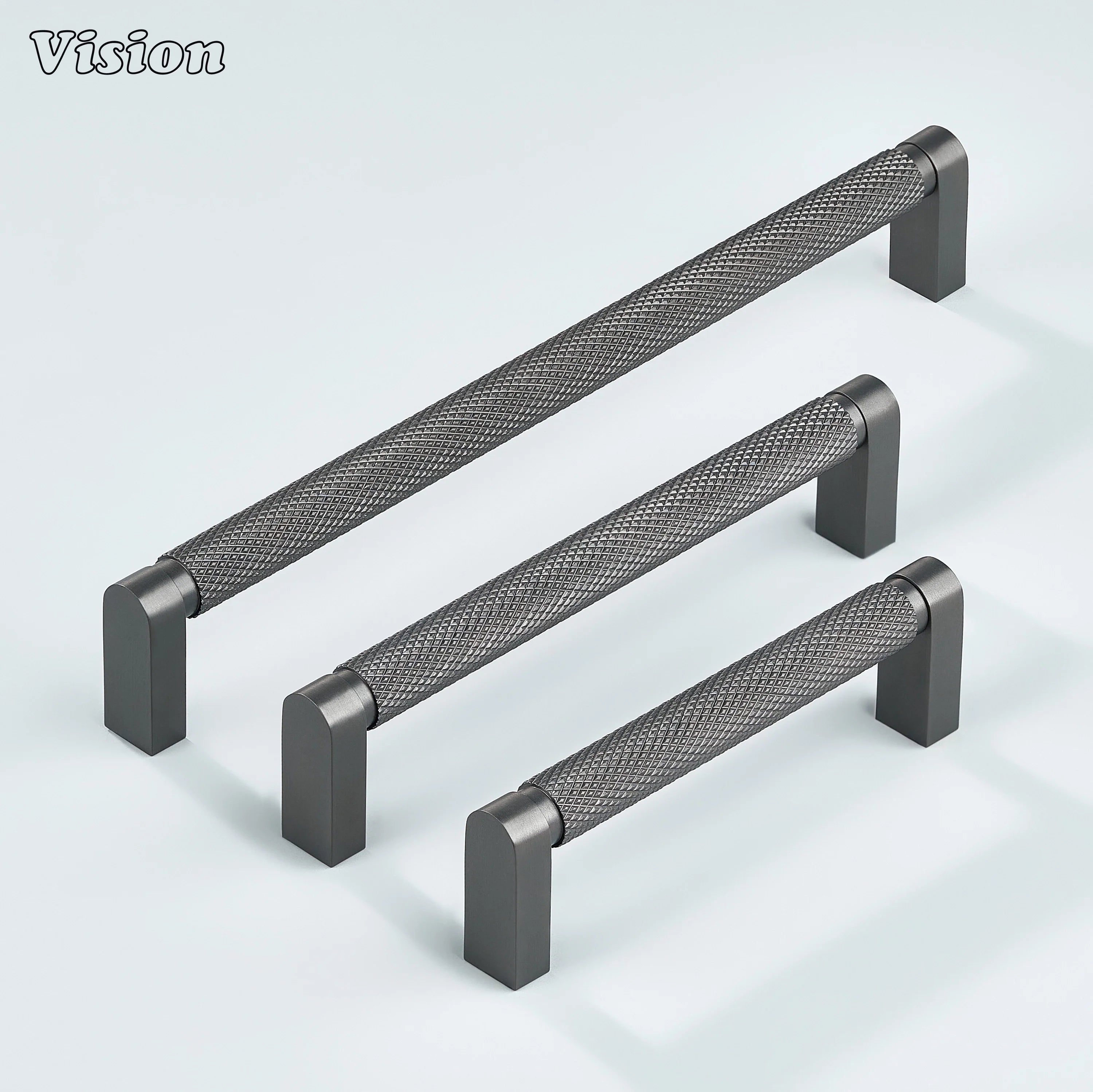 Gunmetal ripple knurled cabinet handle used on wardrobe doors.