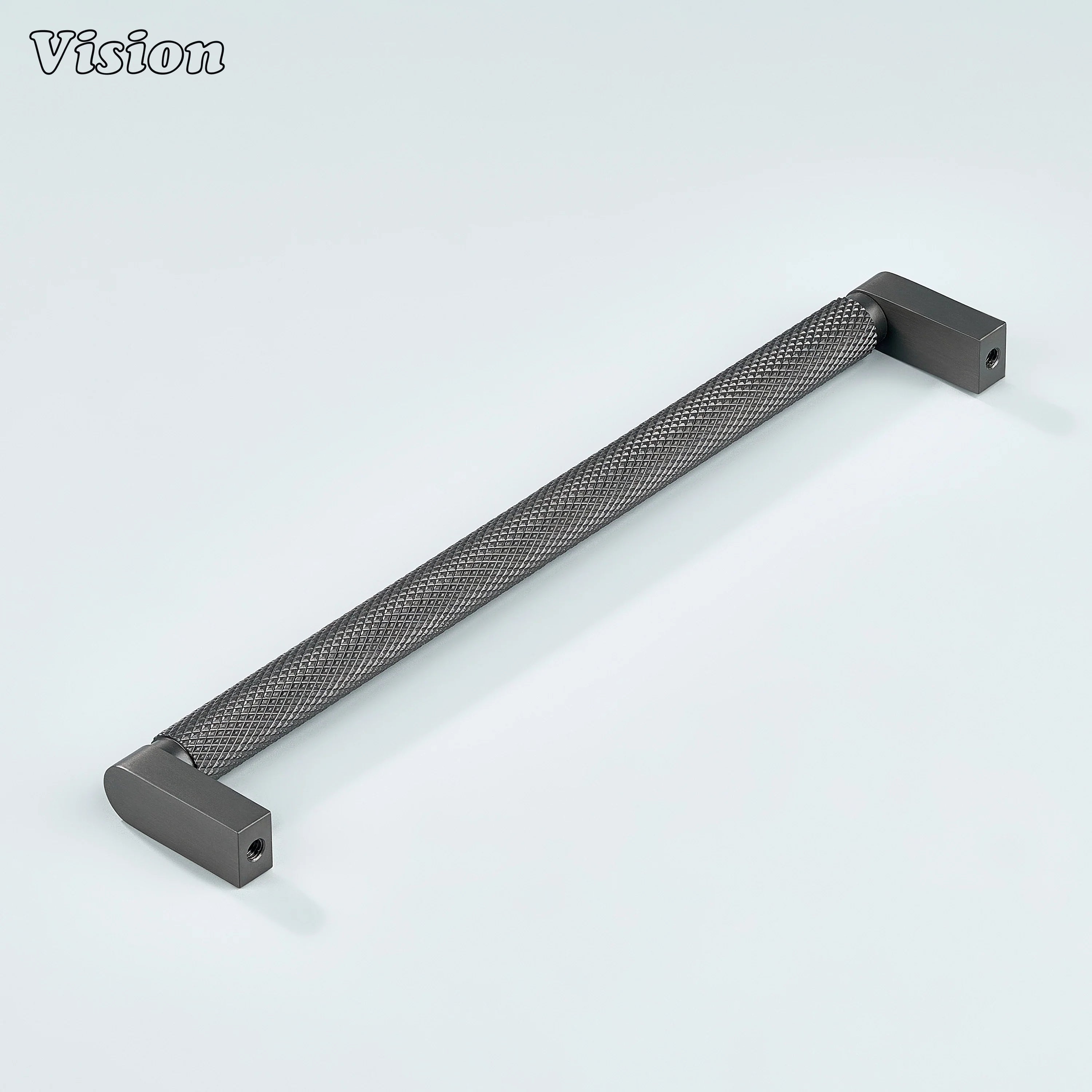 Gunmetal ripple knurled cabinet handle fitted on closet doors.