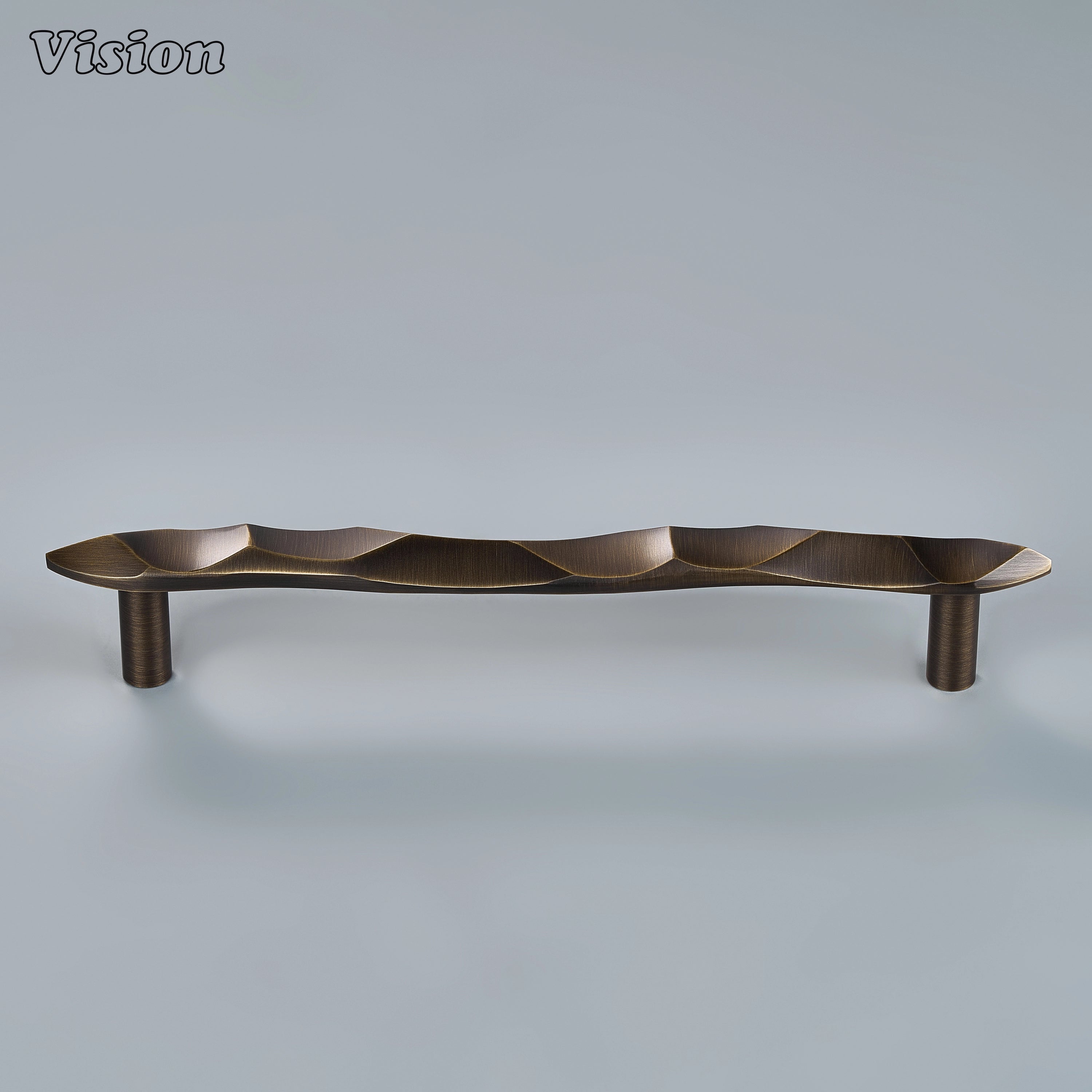 Handcrafted cabinet pull in antique bronze finish featuring a continuous bar for bespoke wardrobes