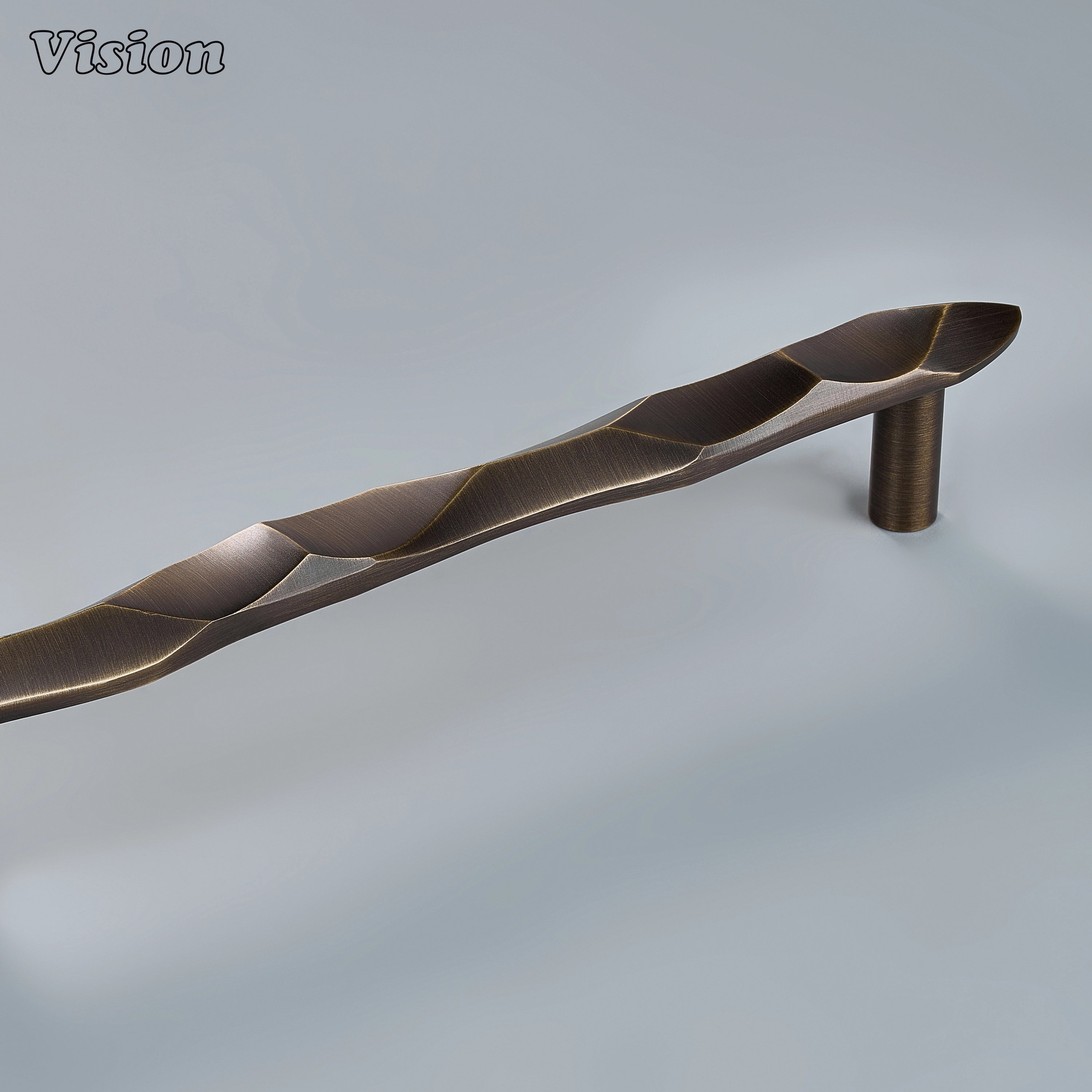 Premium antique bronze sculpted brass cabinet pull with round posts on bathroom vanities