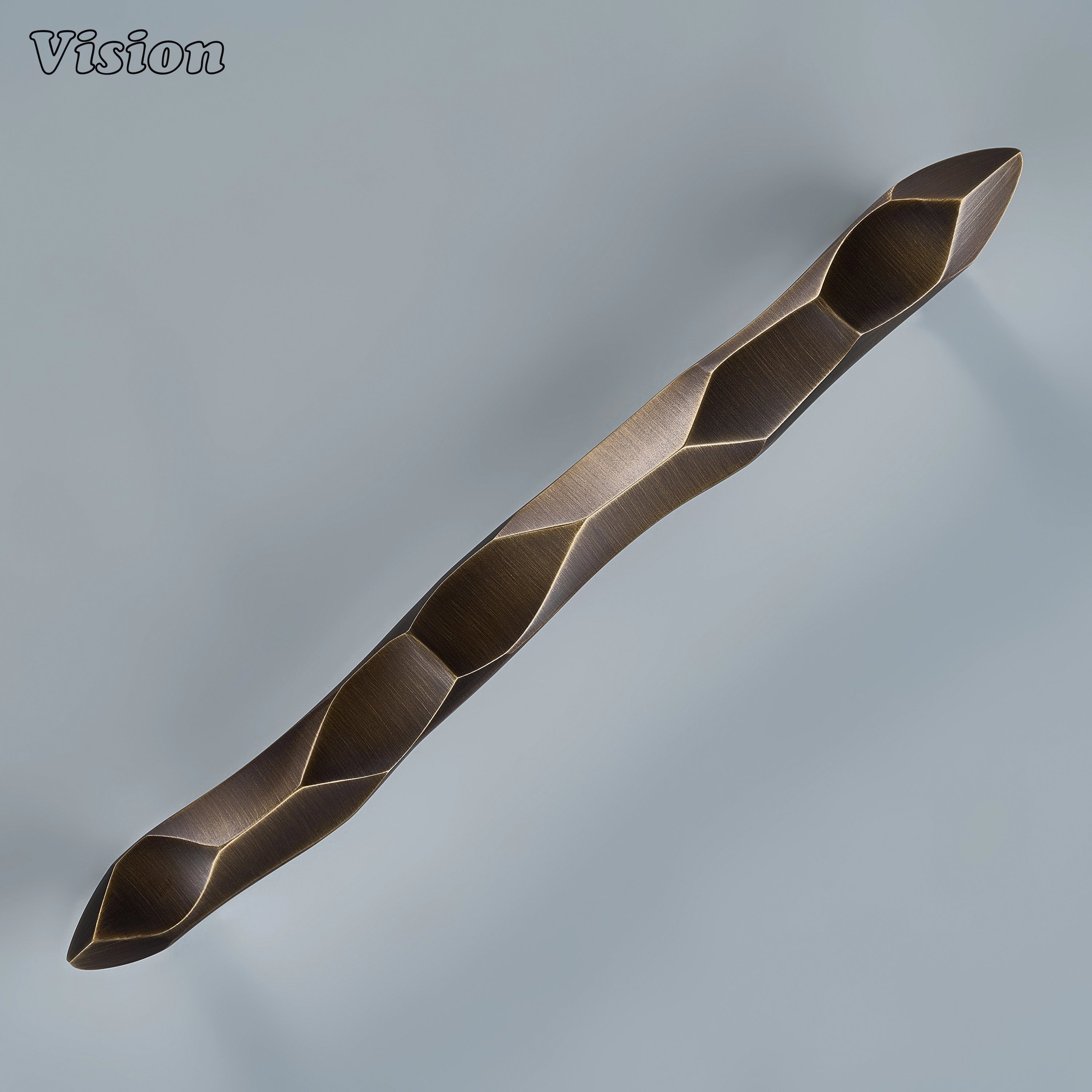 Luxury antique bronze sculpted cabinet pull with round base legs on wooden pantry drawers