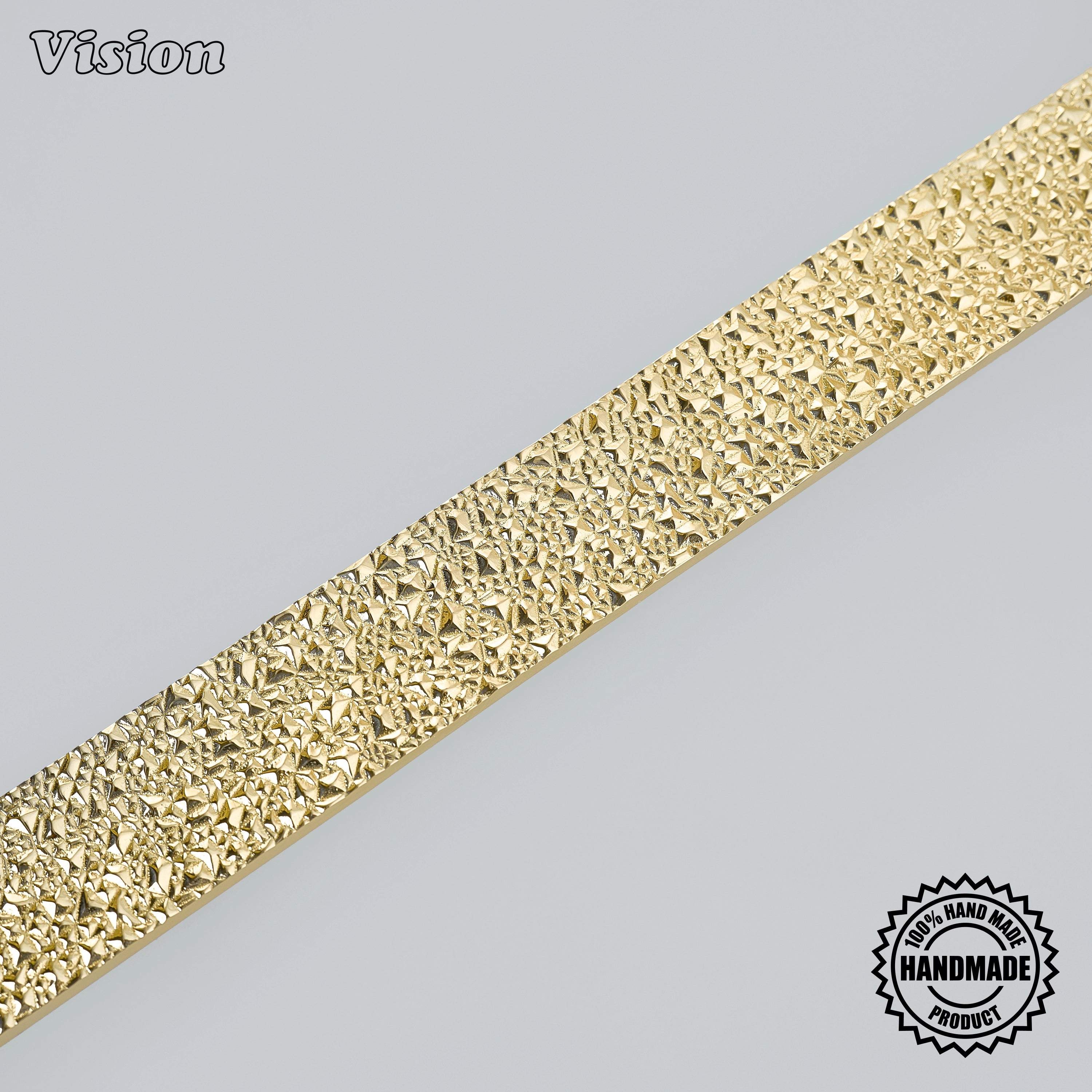 Polished brass artisanal door handle with tactile rocky surface and solid posts for interior doors
