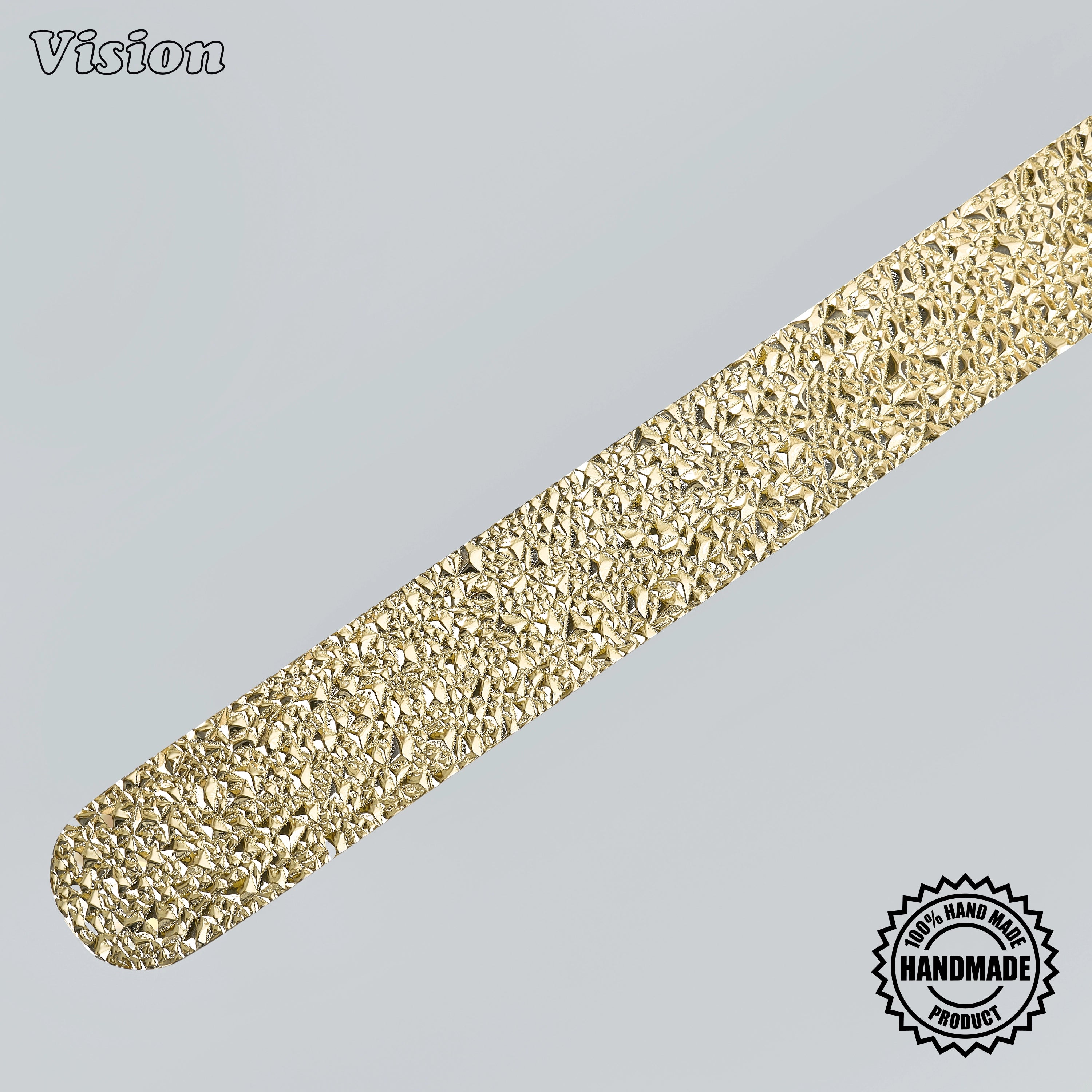 Solid brass polished brass sculpted appliance handle with heavily textured bar for utility panels