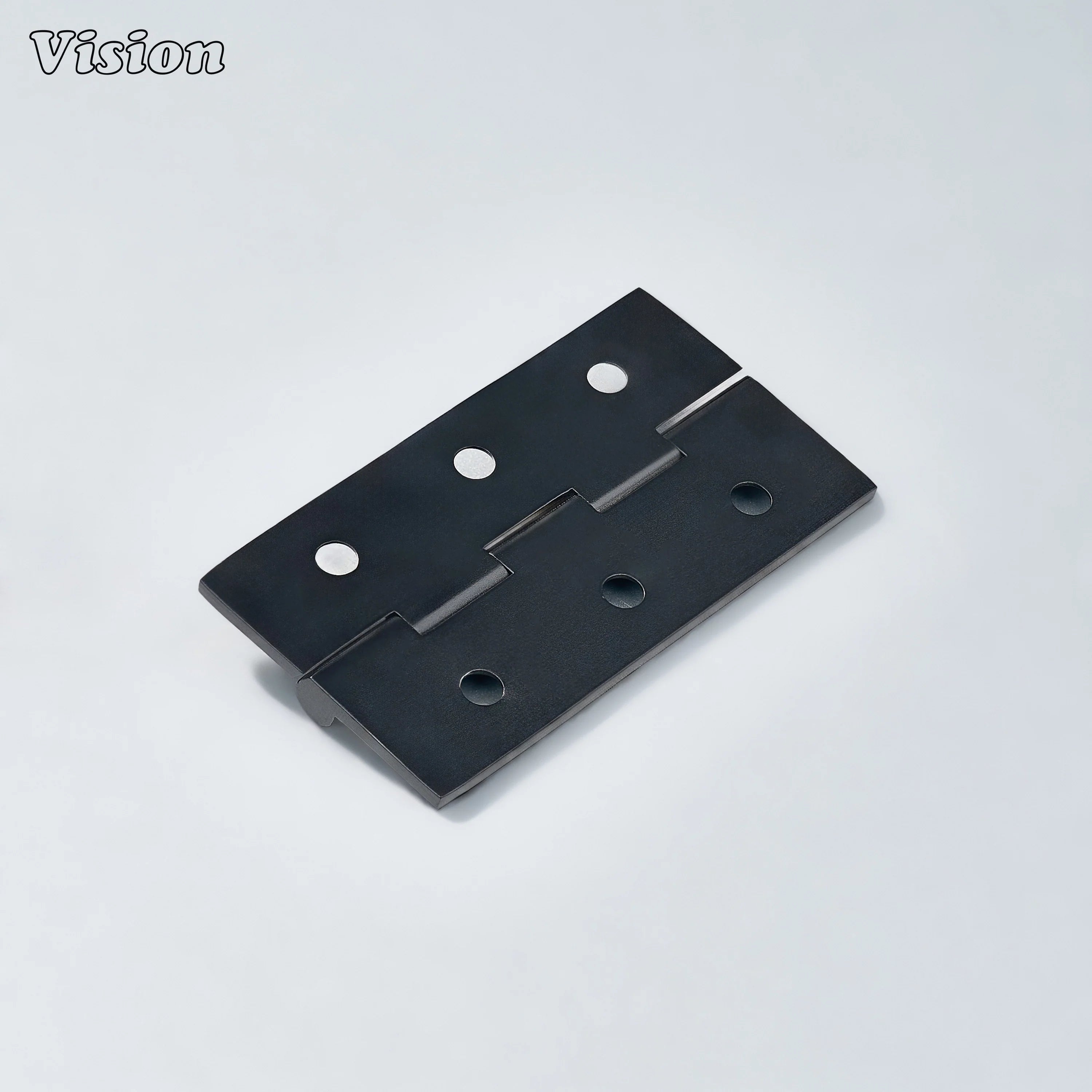 Rectangular black brass hinge designed for cabinet shutters