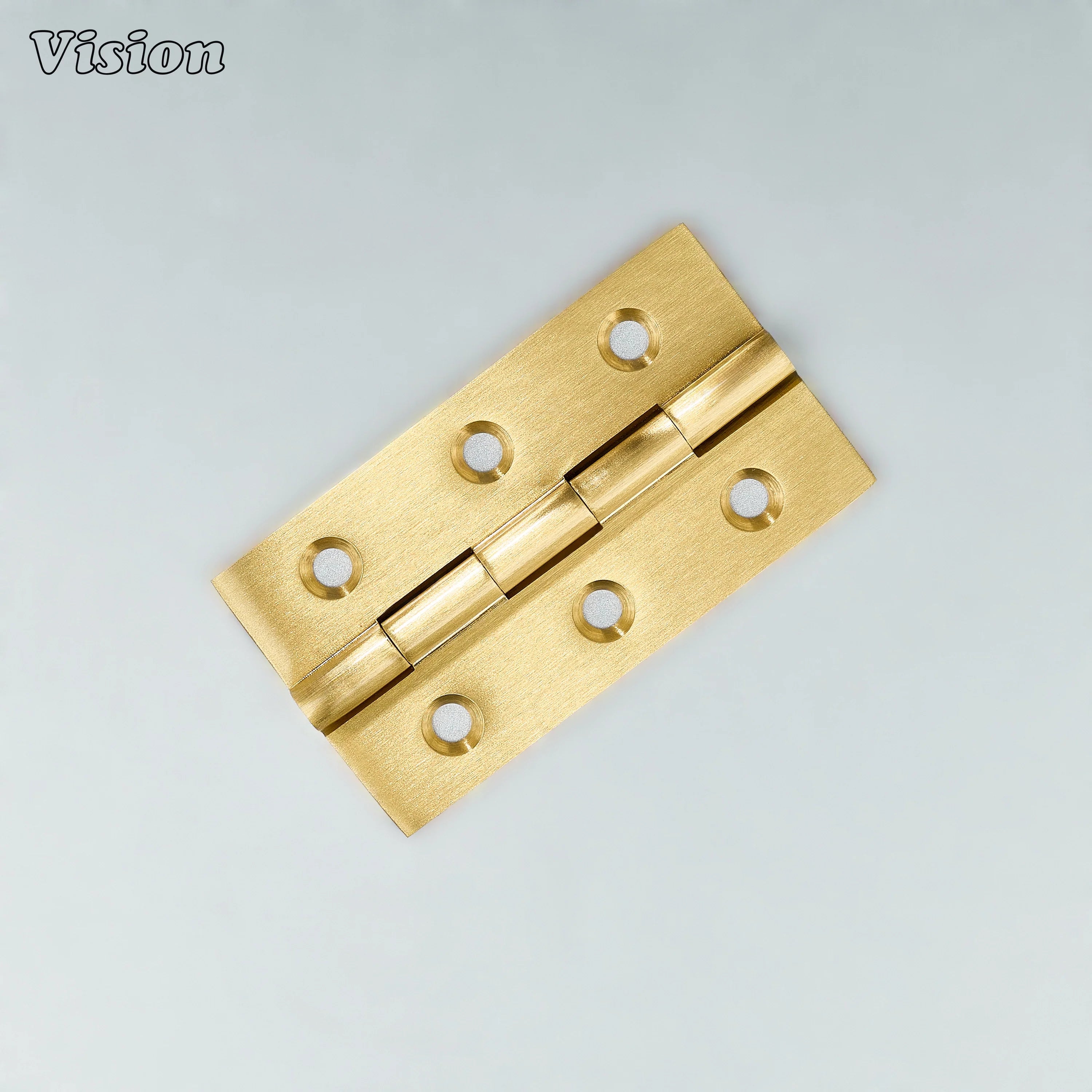 Plain gold brass cabinet hinge with rectangular leaf design for furniture shutters