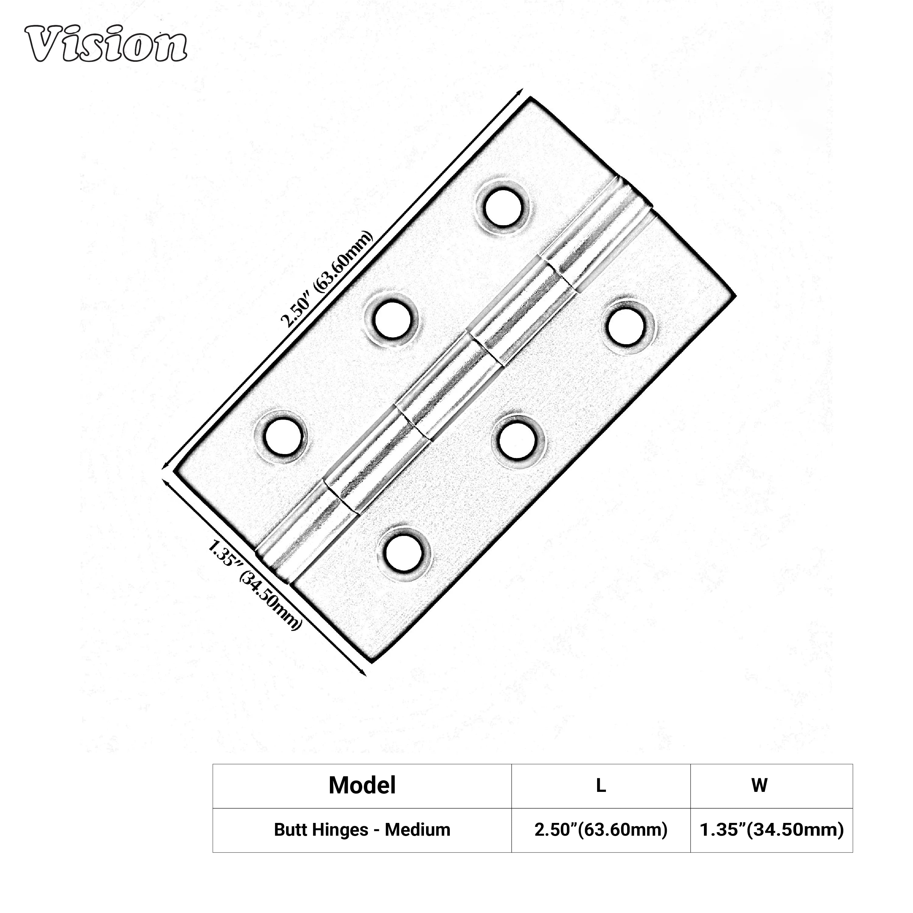 Medium plain brass cabinet hinge in silver finish for storage cabinets