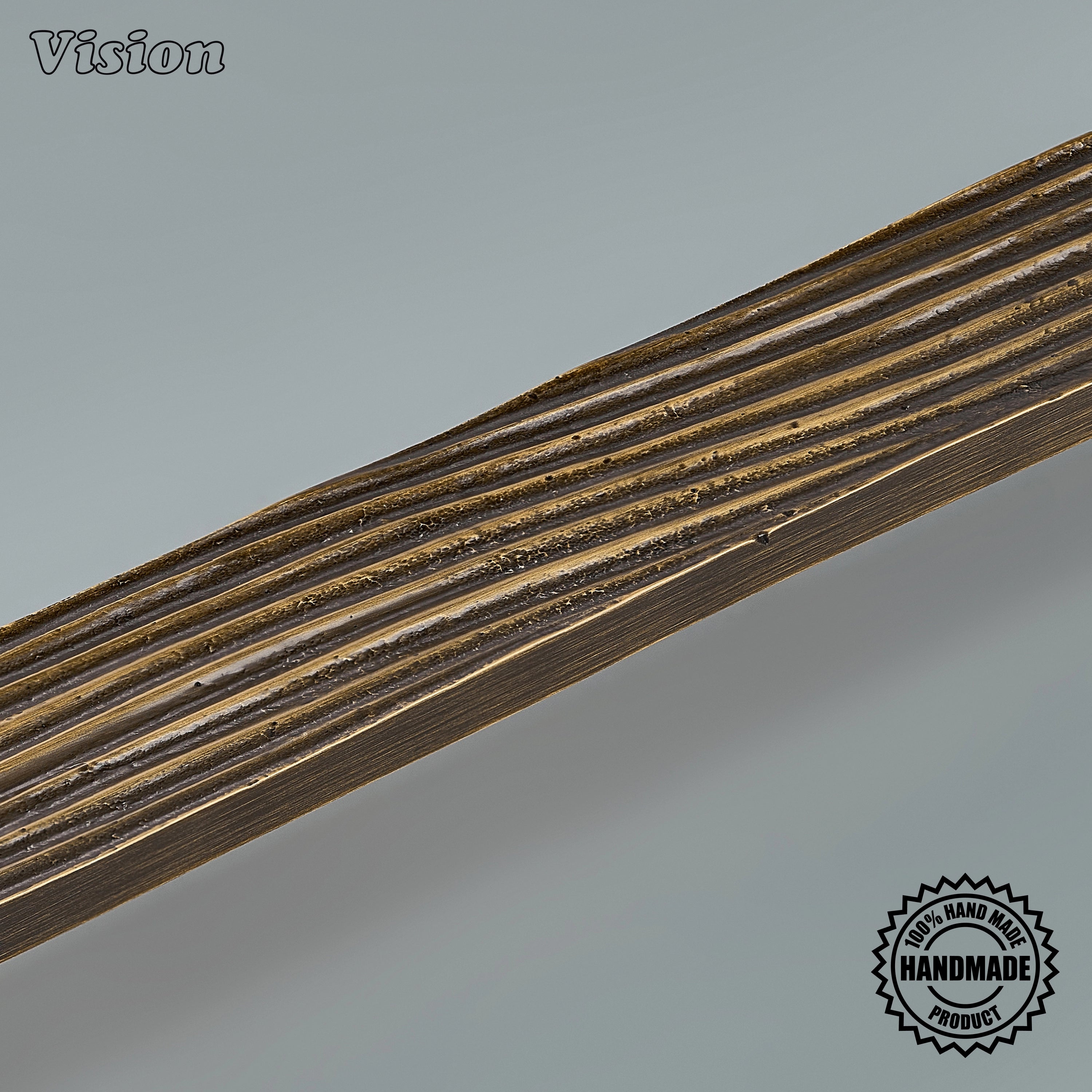 Handcrafted appliance pull in antique bronze finish featuring a deeply carved bar for wardrobes