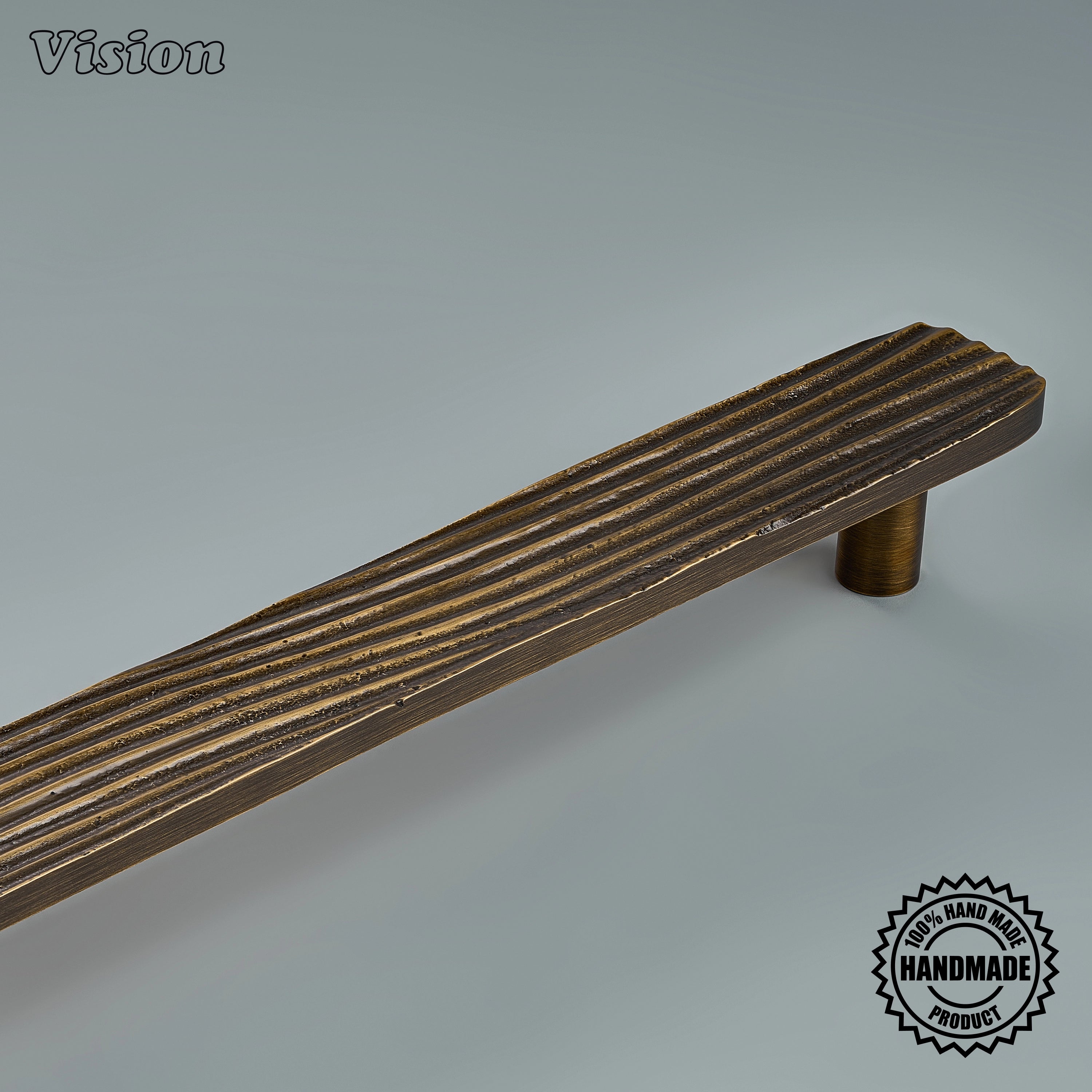 Solid brass antique bronze ridged door handle with textured bar for utility room panels