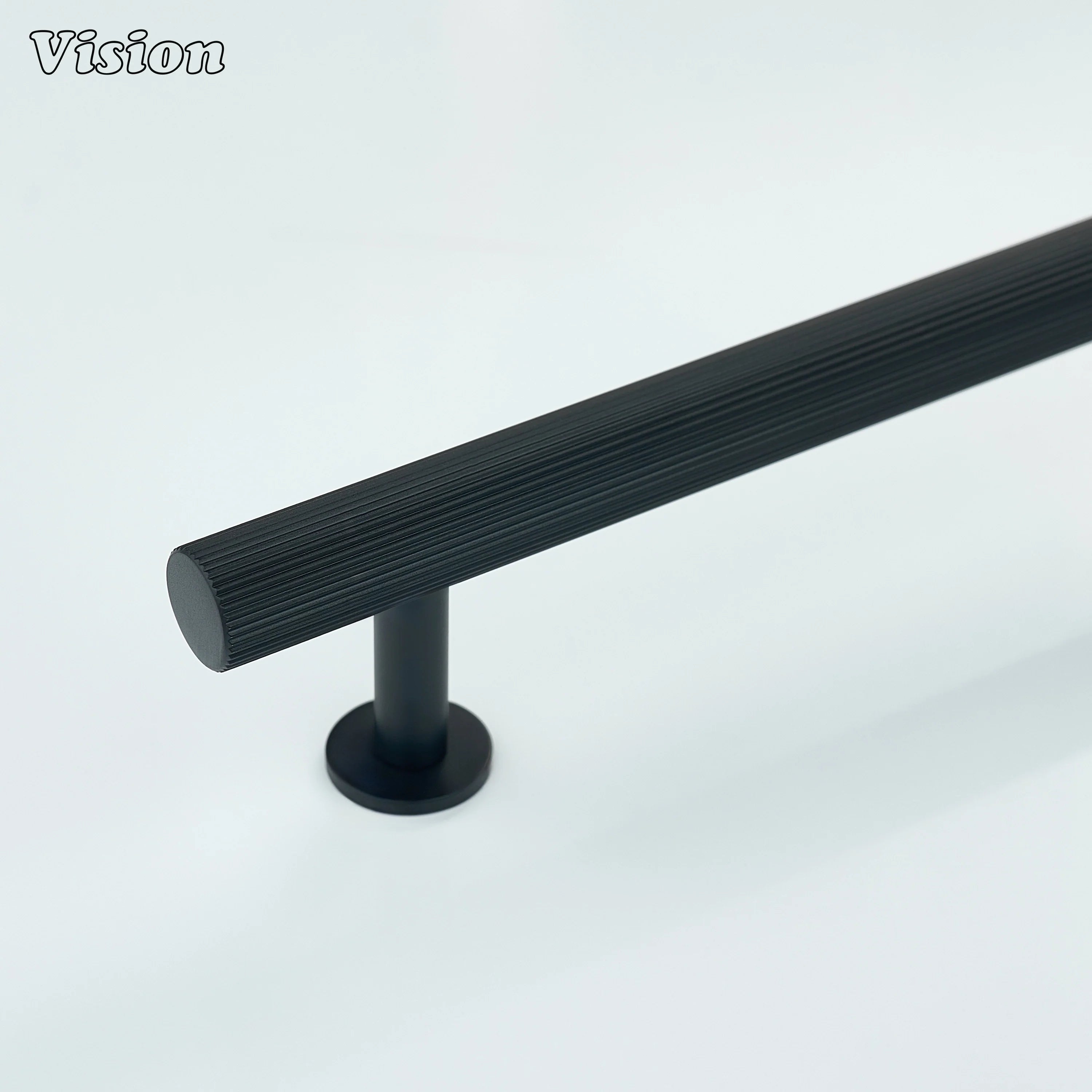 Black knurled cabinet handle with cylindrical bar and round legs for cabinets