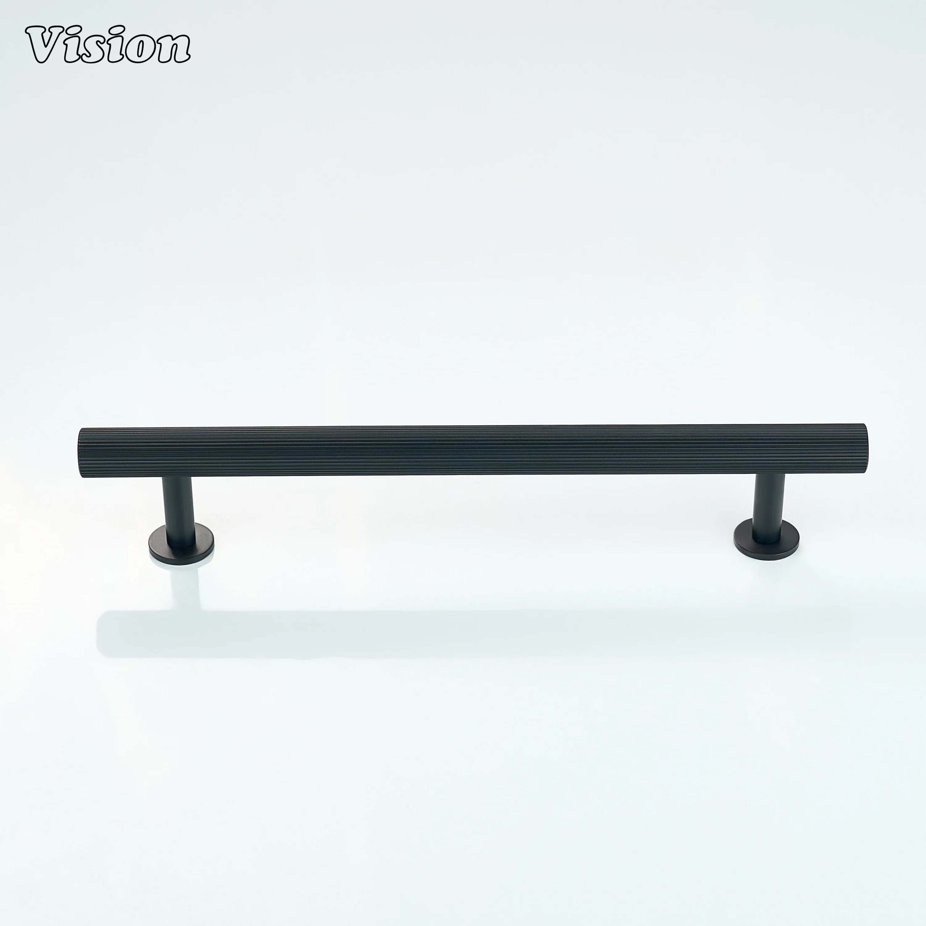 Knurled brass cabinet handle in Black with cylindrical bar for furniture