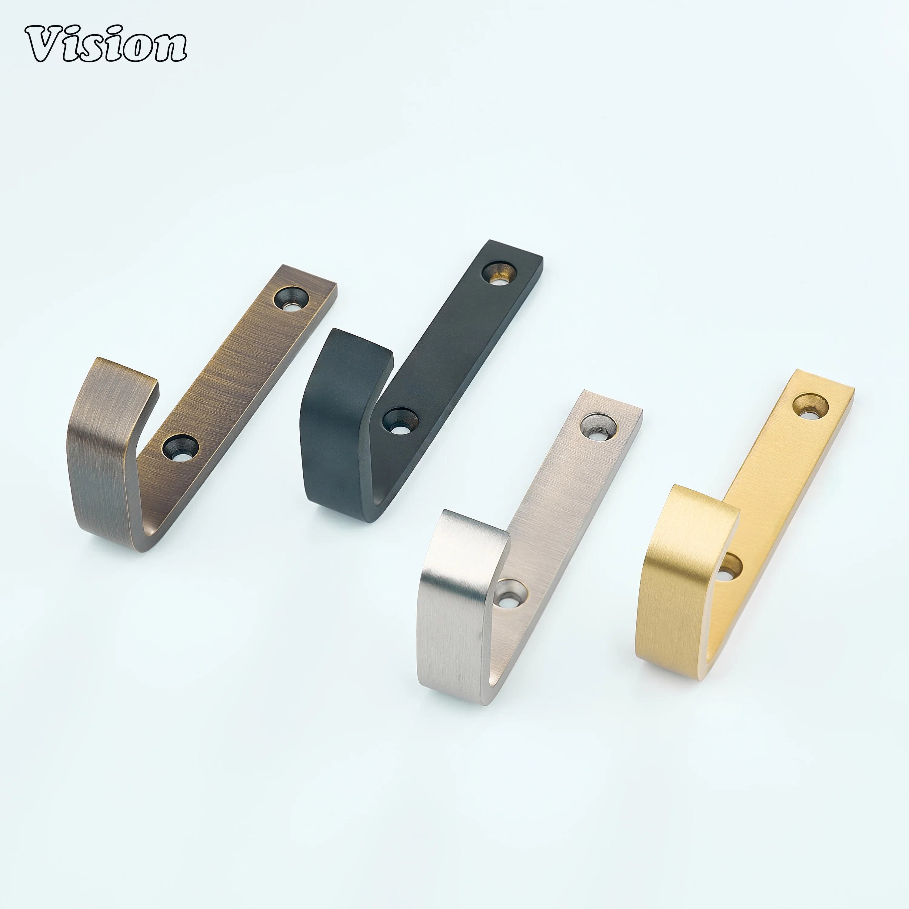 Minimal gold wall hook with plain profile and curved end, ideal for furniture side panels and interiors