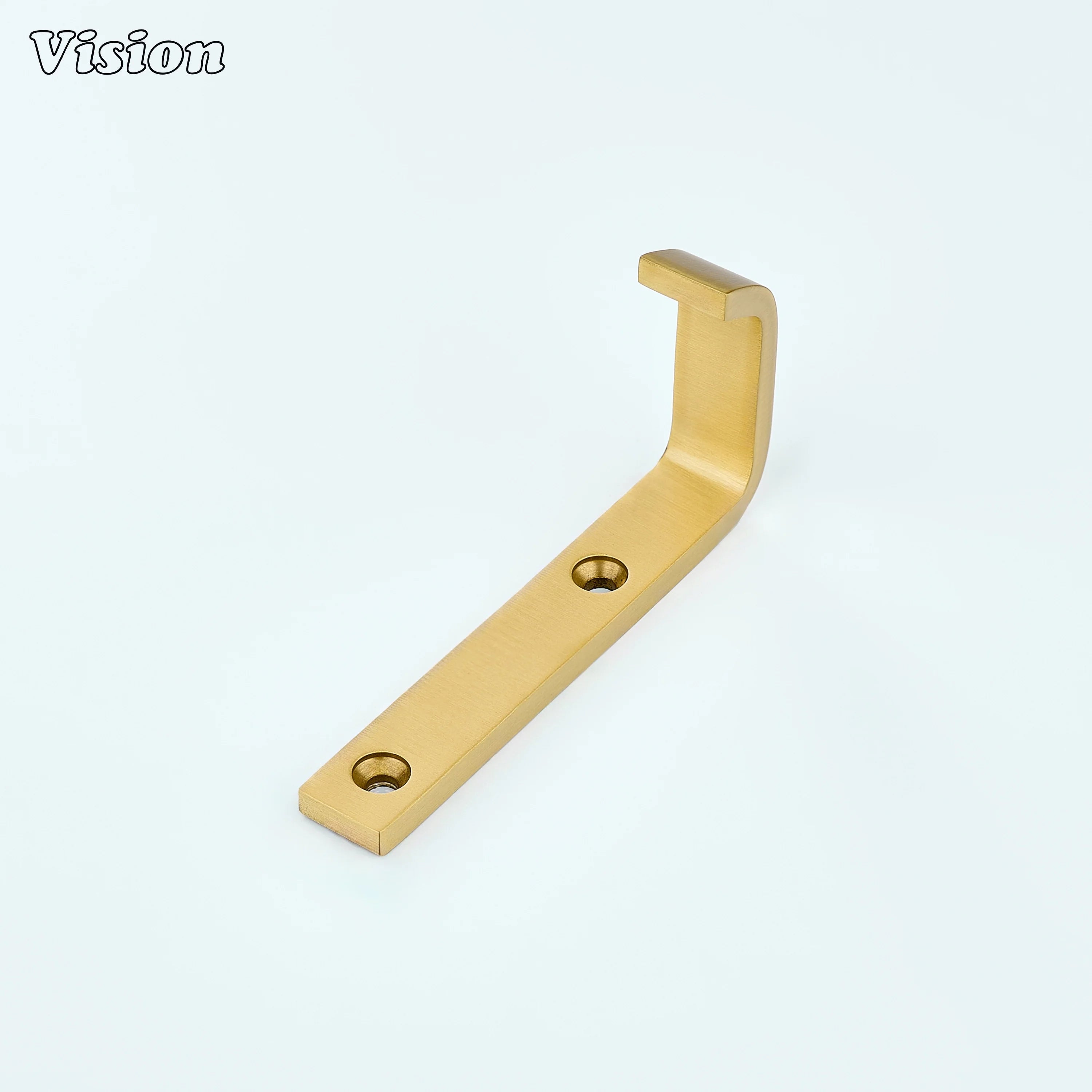 Plain gold cabinet wall hook showing curved hook tip, used for drawers and furniture wall mounting