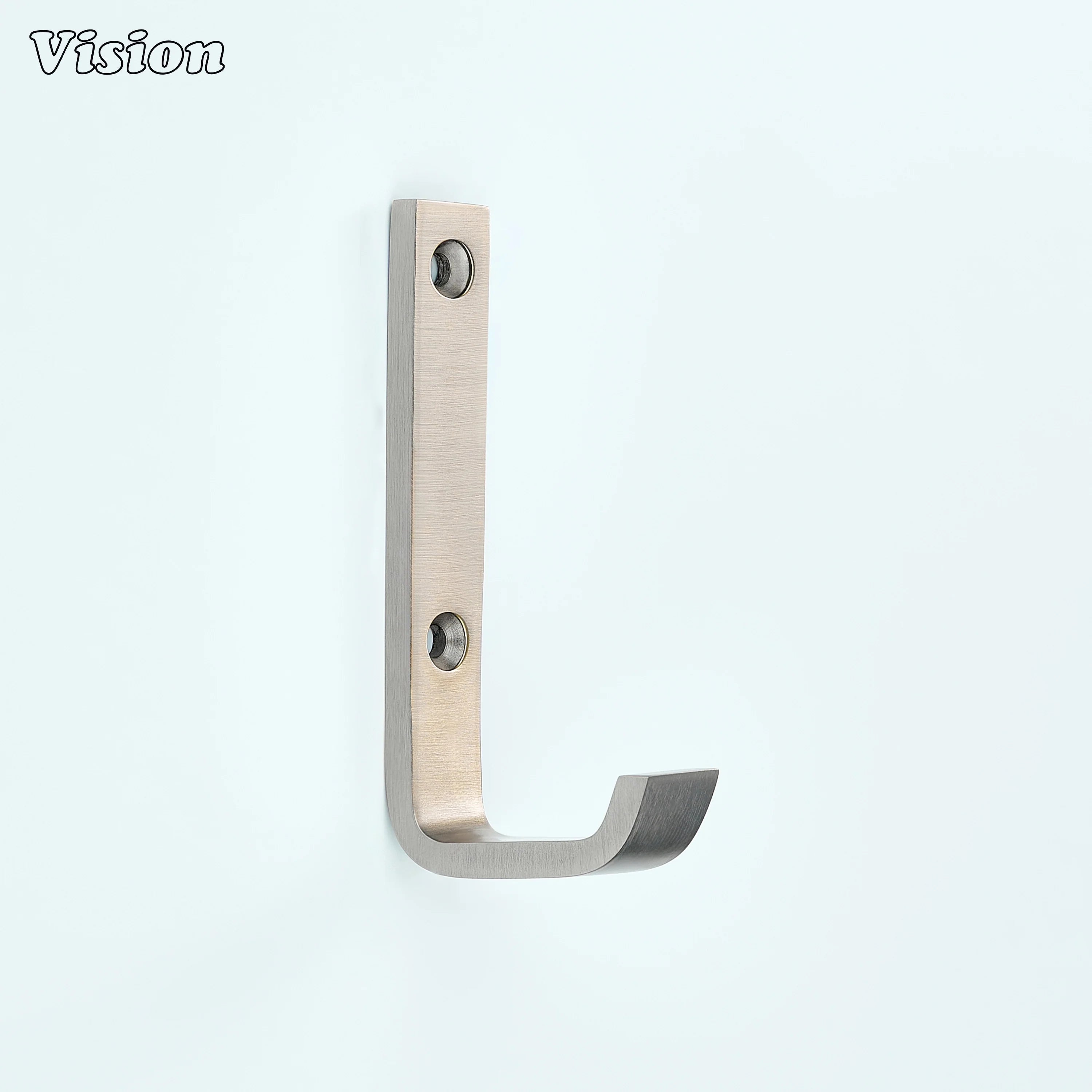 Silver finish brass wall hook with flat profile for contemporary interior walls