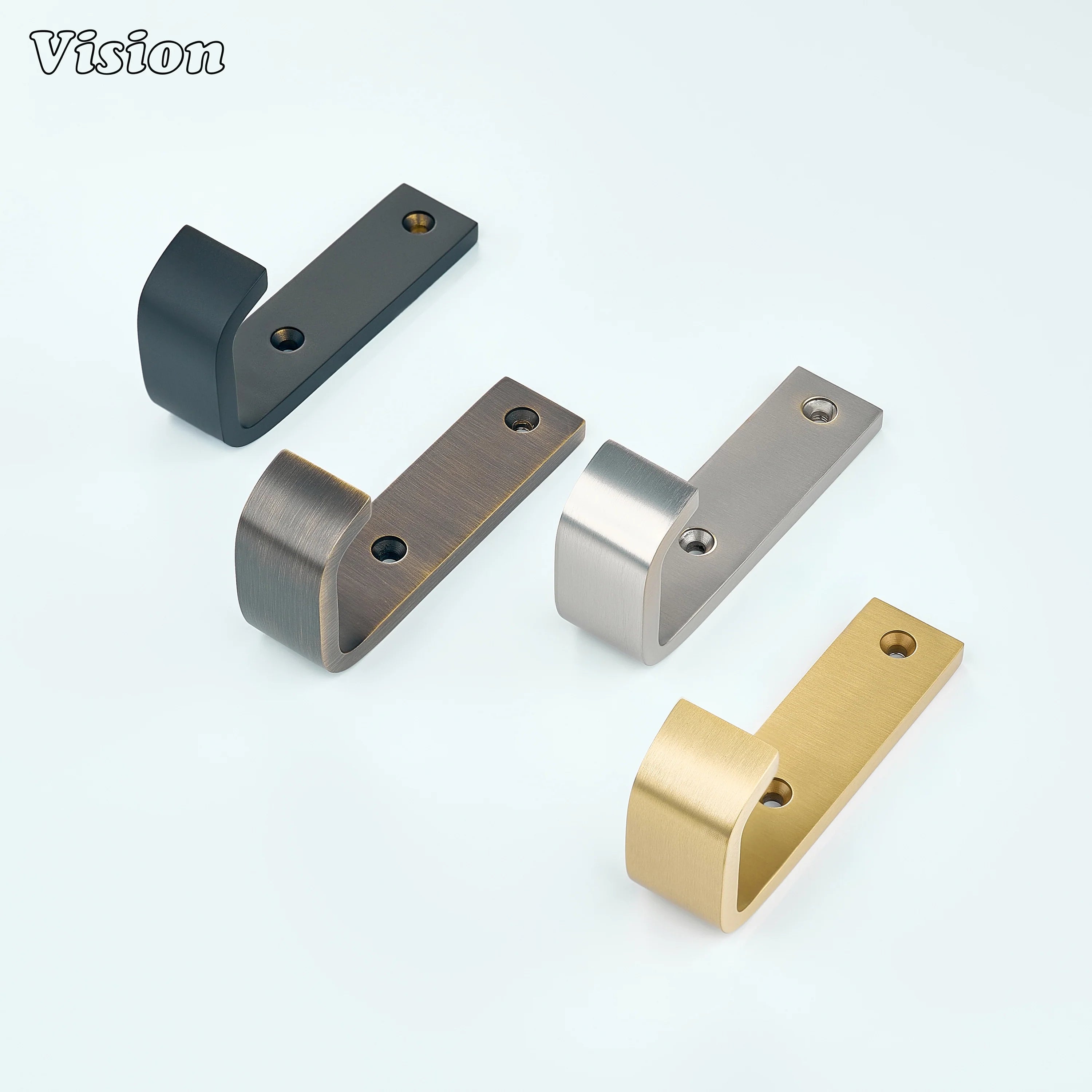 Minimal Black wide wall hook with plain surface and curved J shape for furniture