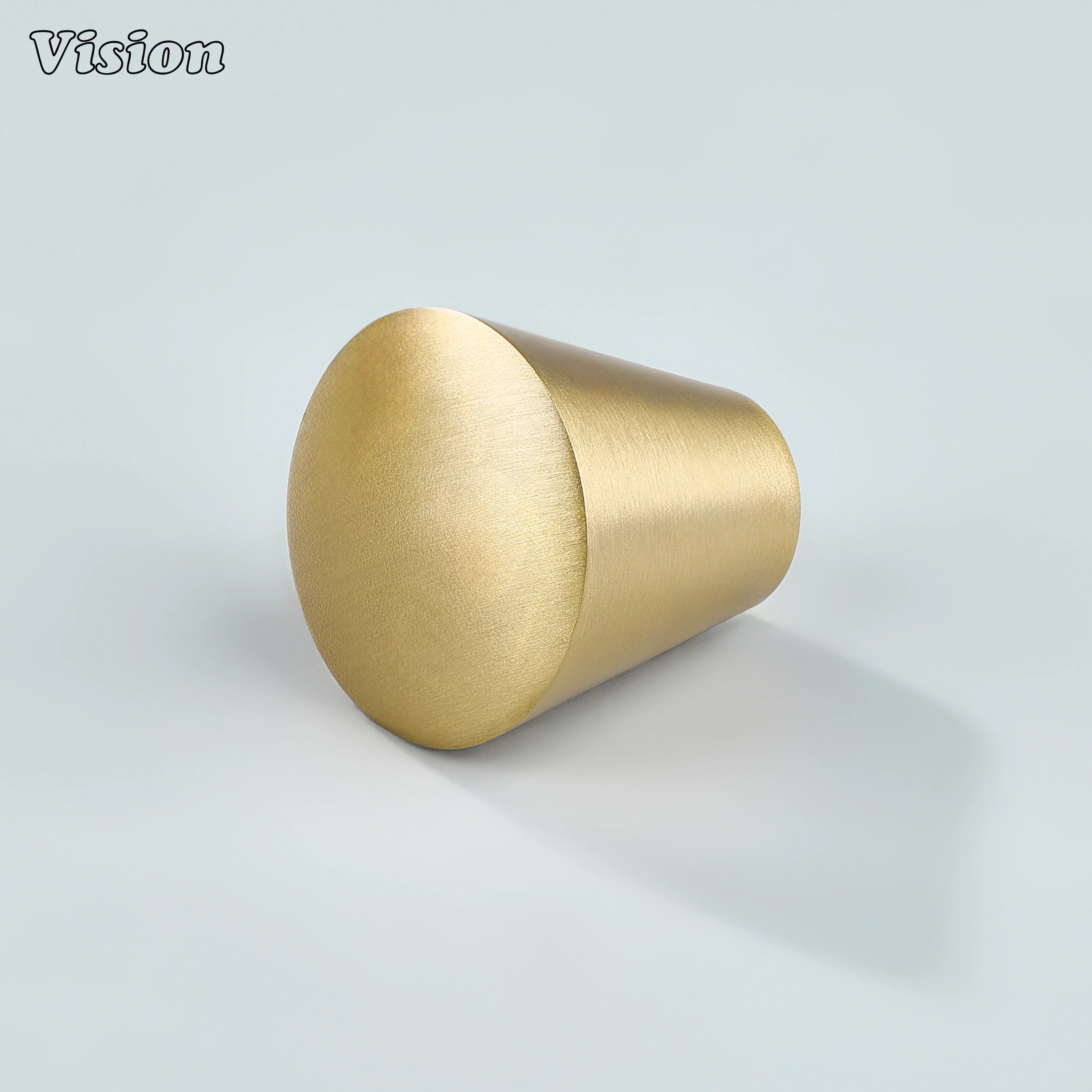 Gold bevel cone cabinet knob with smooth top and tapered solid brass body for modern kitchen cabinets