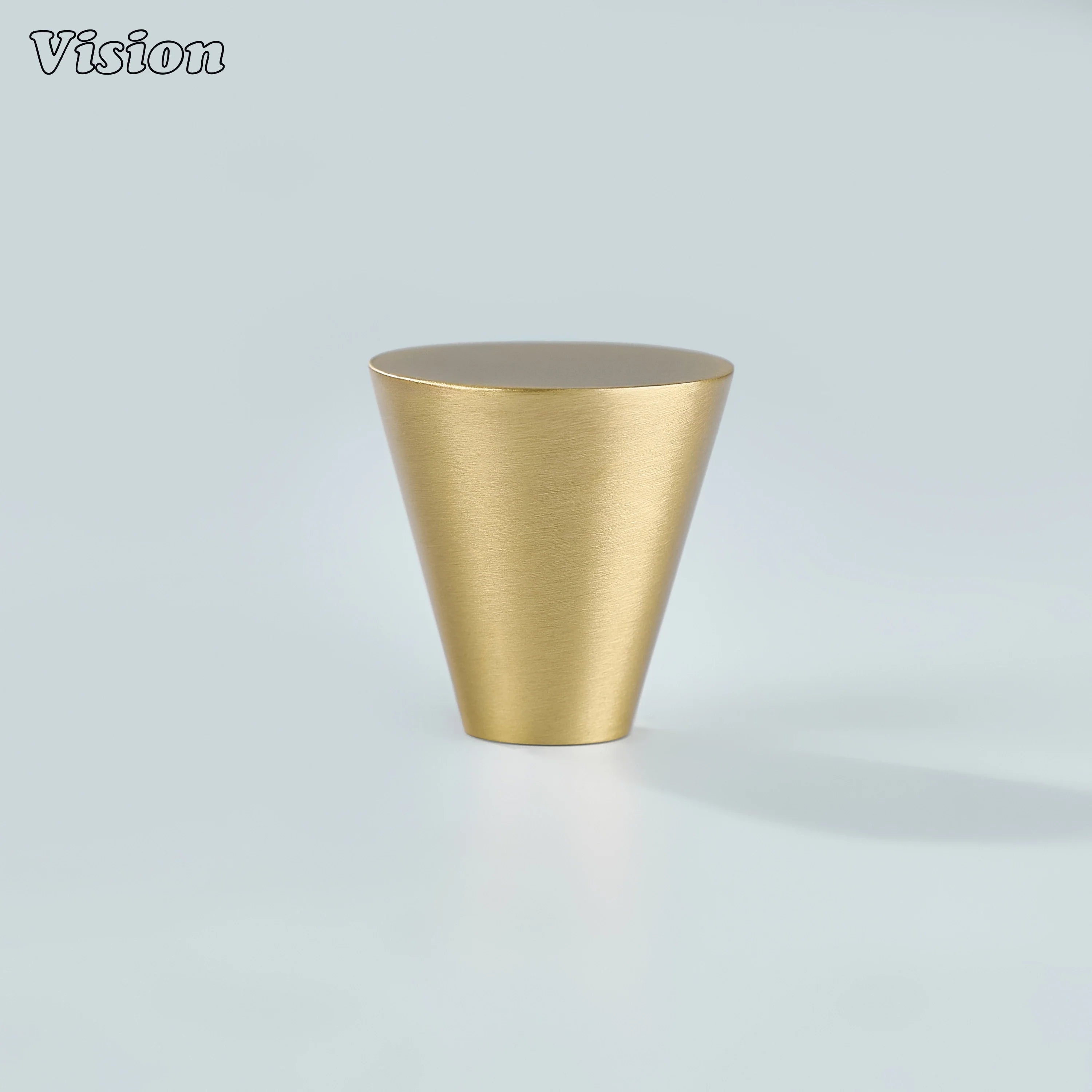 Solid brass plain cone cabinet knob in gold finish for wardrobe doors and furniture