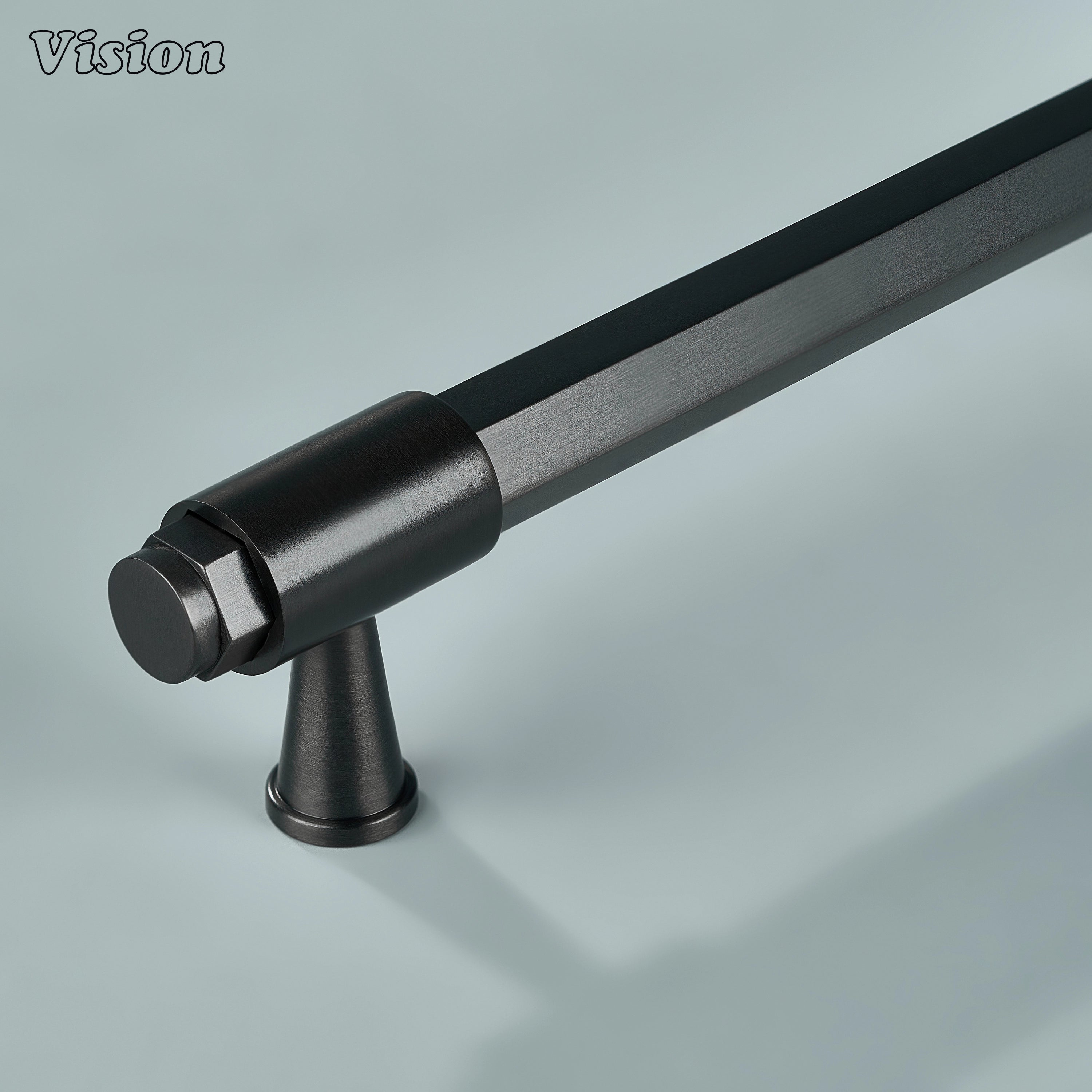 Gunmetal hexagonal brass cabinet handle with circular extruded ends and ring detailed cone legs for kitchens