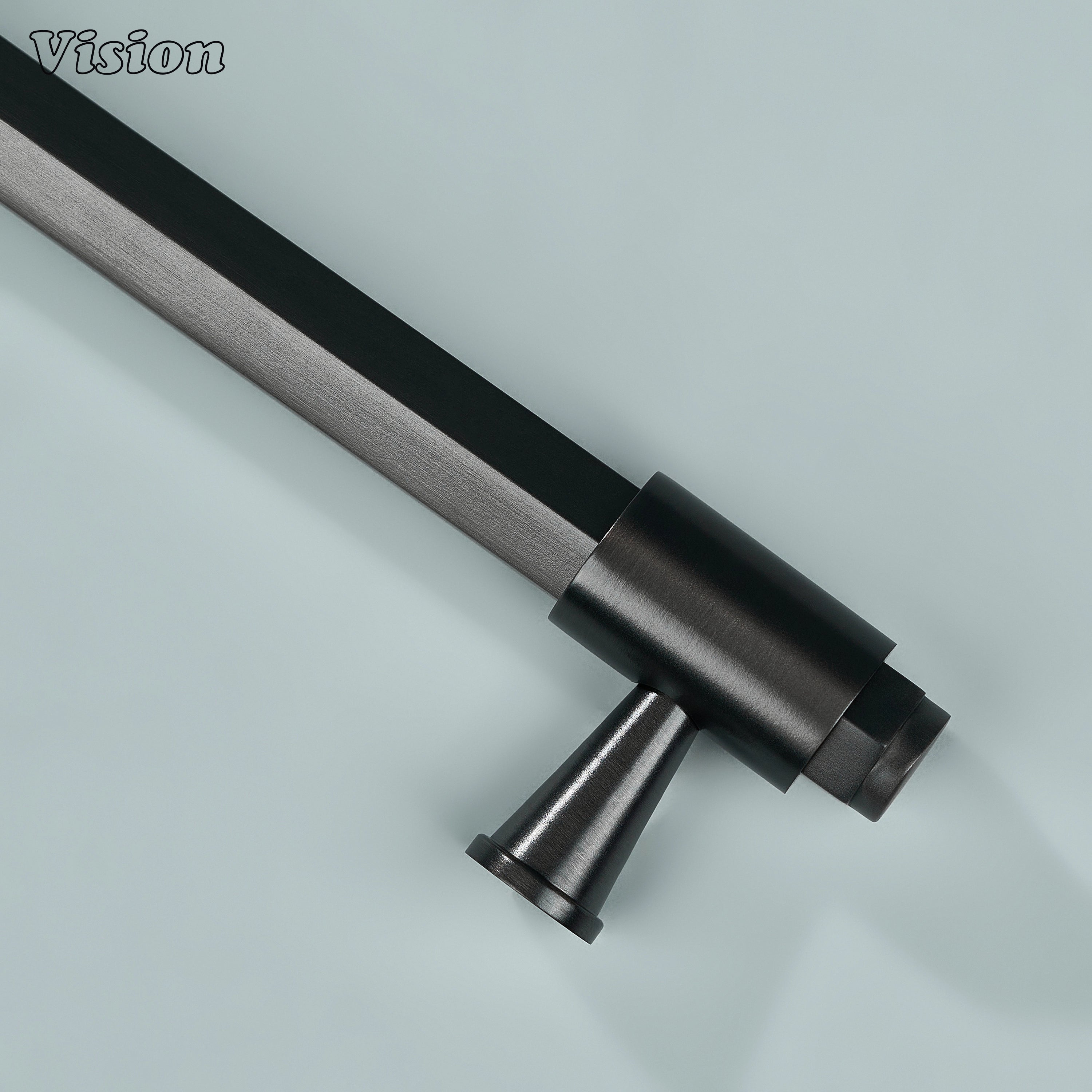 Gunmetal brass cabinet handle featuring subtle ring accents on cone supports for cabinets