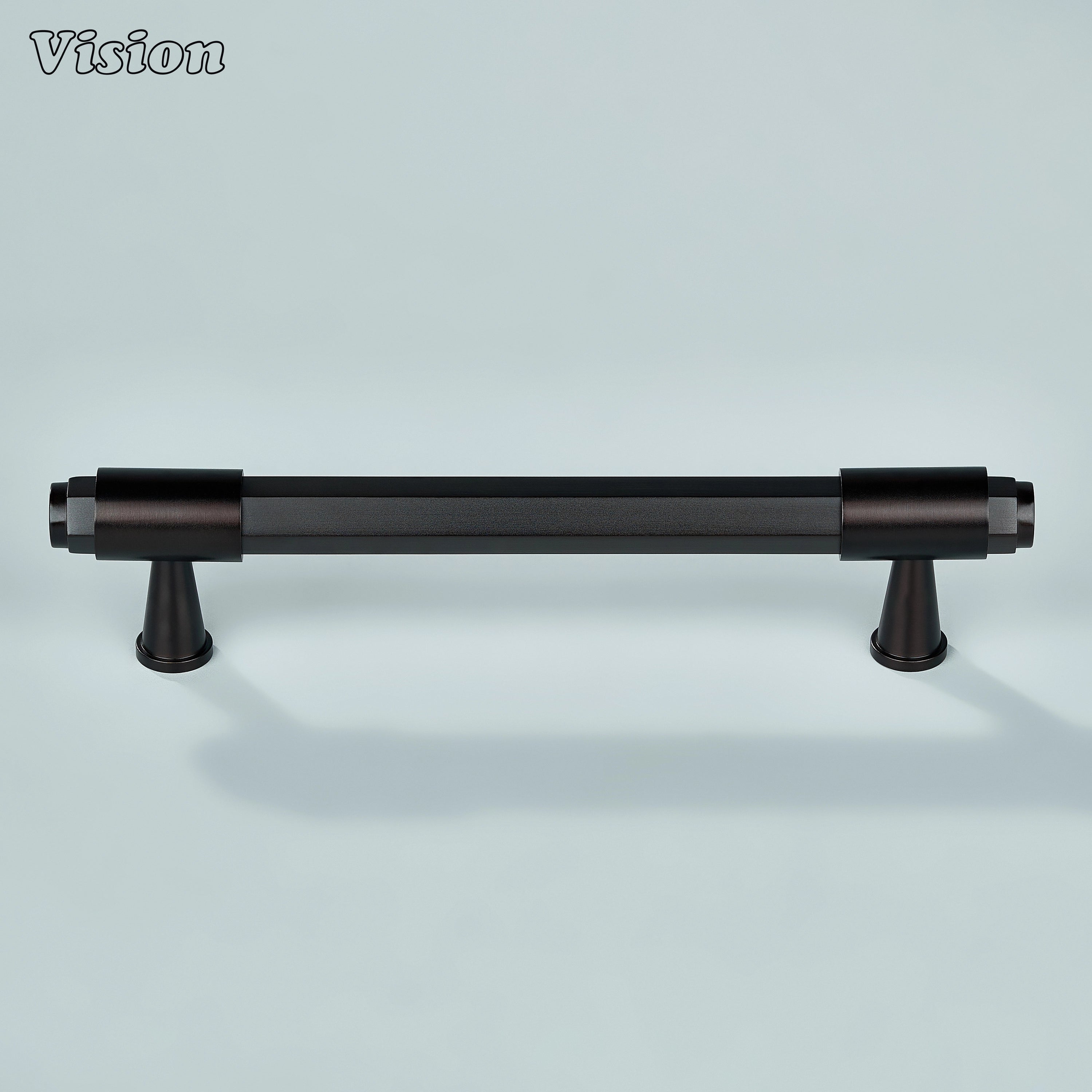 Oil Rubbed Bronze geometric cabinet handle with extruded round ends for kitchen cabinetry