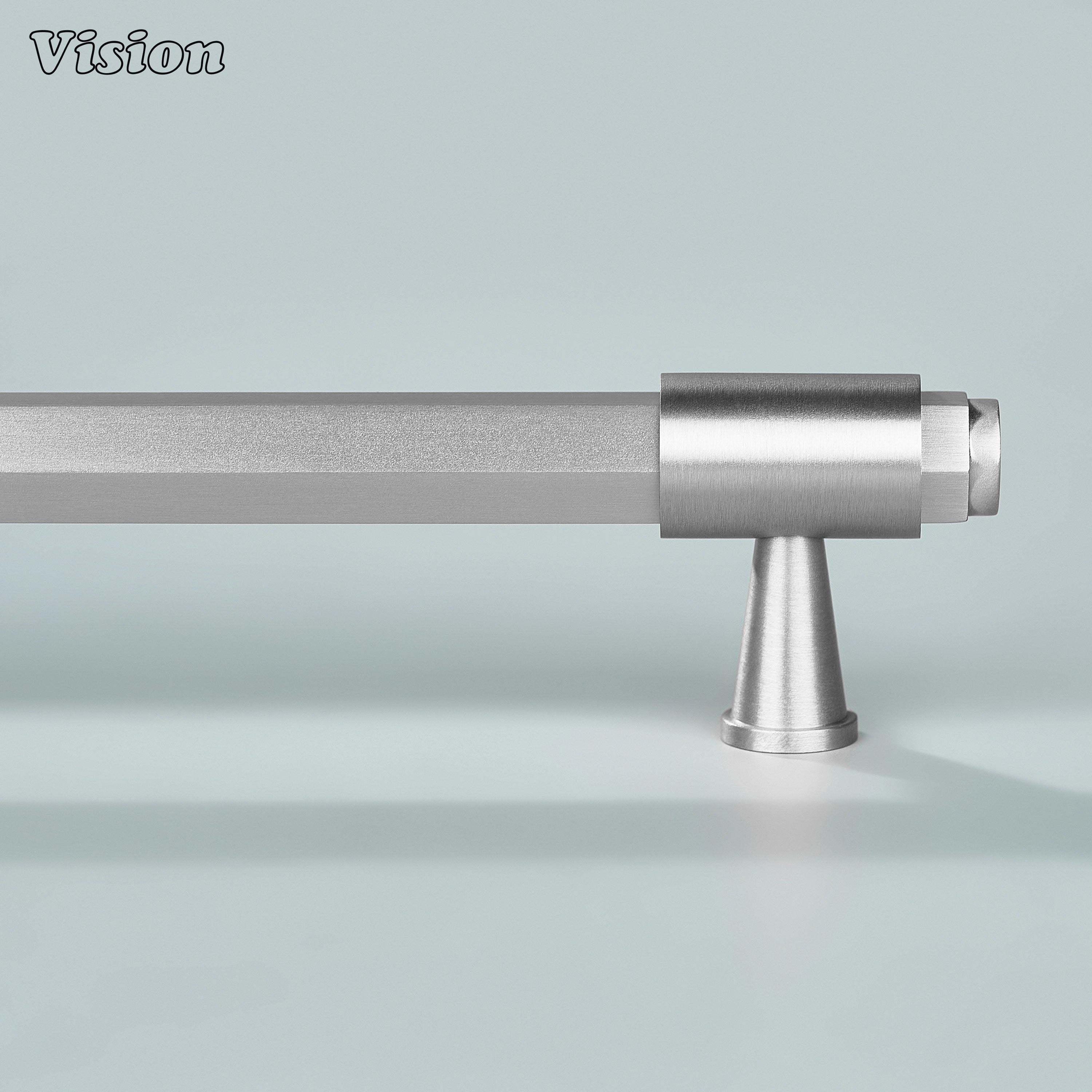 Silver brass cabinet handle featuring decorative ring accents on cone supports for cabinets