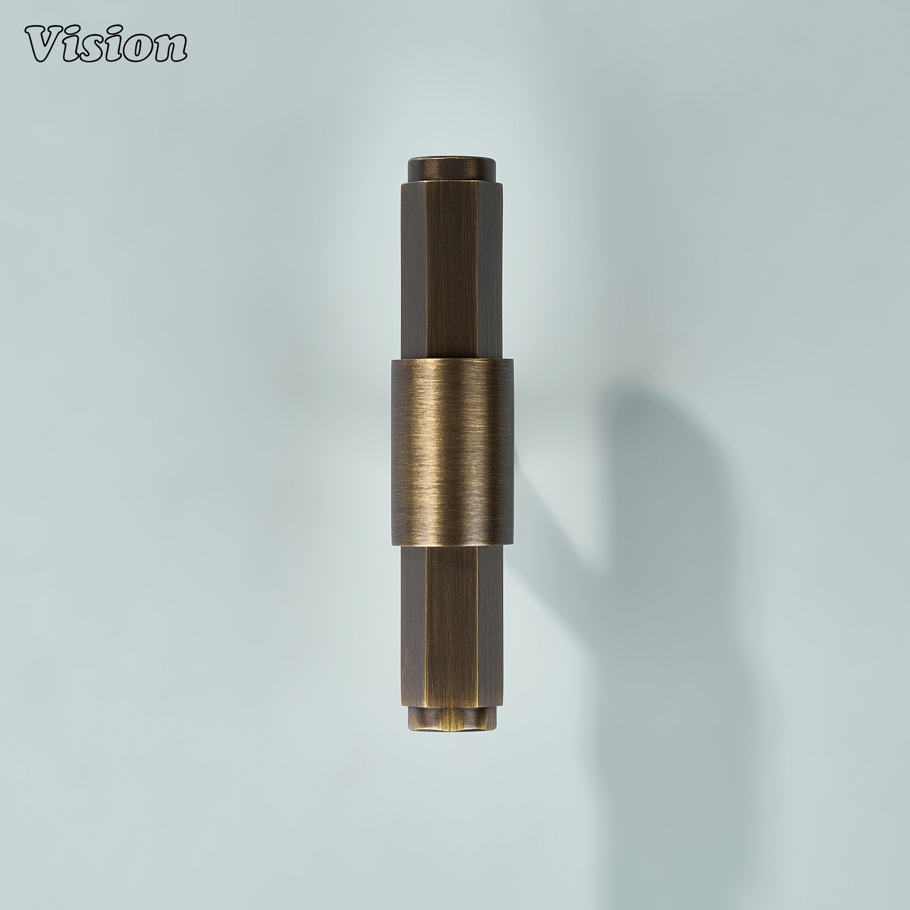 Antique Bronze T-knob with angular profile and circular center mount for furniture applications