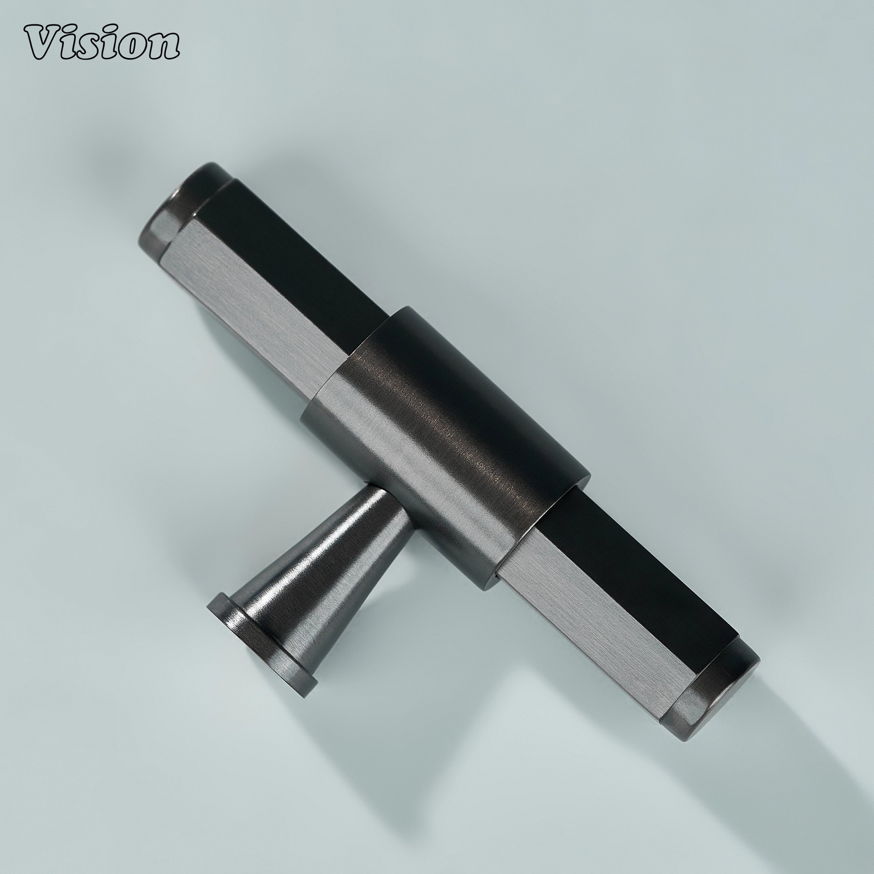 Gunmetal cabinet T-knob with angular hexagonal design and extruded ends for wardrobes