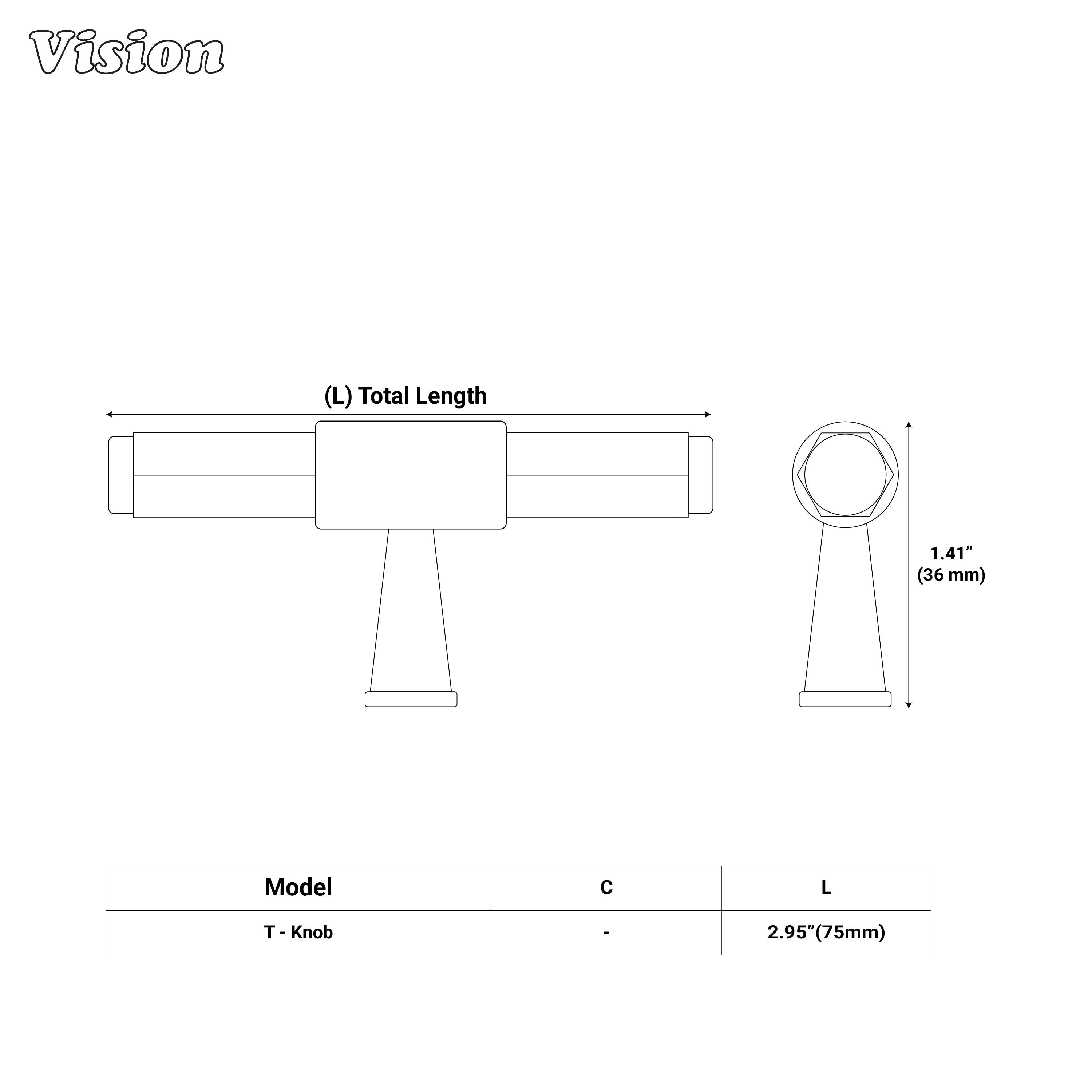 Oil Rubbed Bronze brass cabinet T-knob with cone-shaped support for modern cabinets