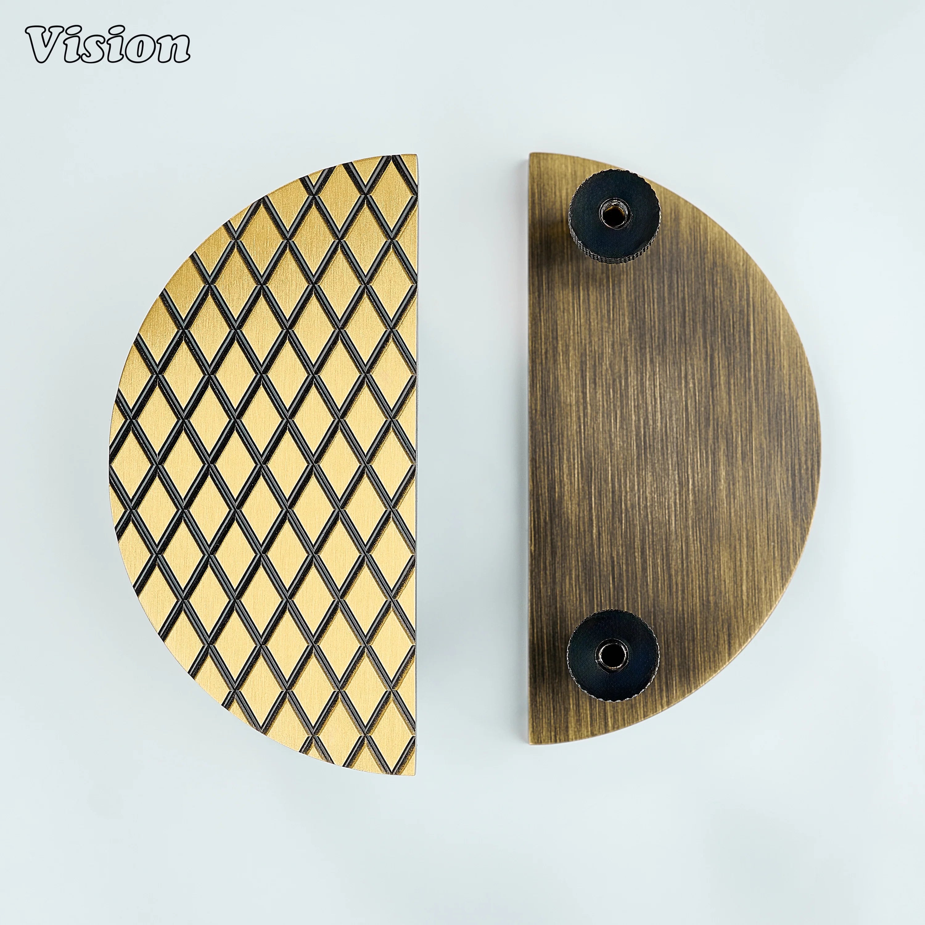Antique Bronze knurled cabinet handle in half moon pair design for wardrobe doors