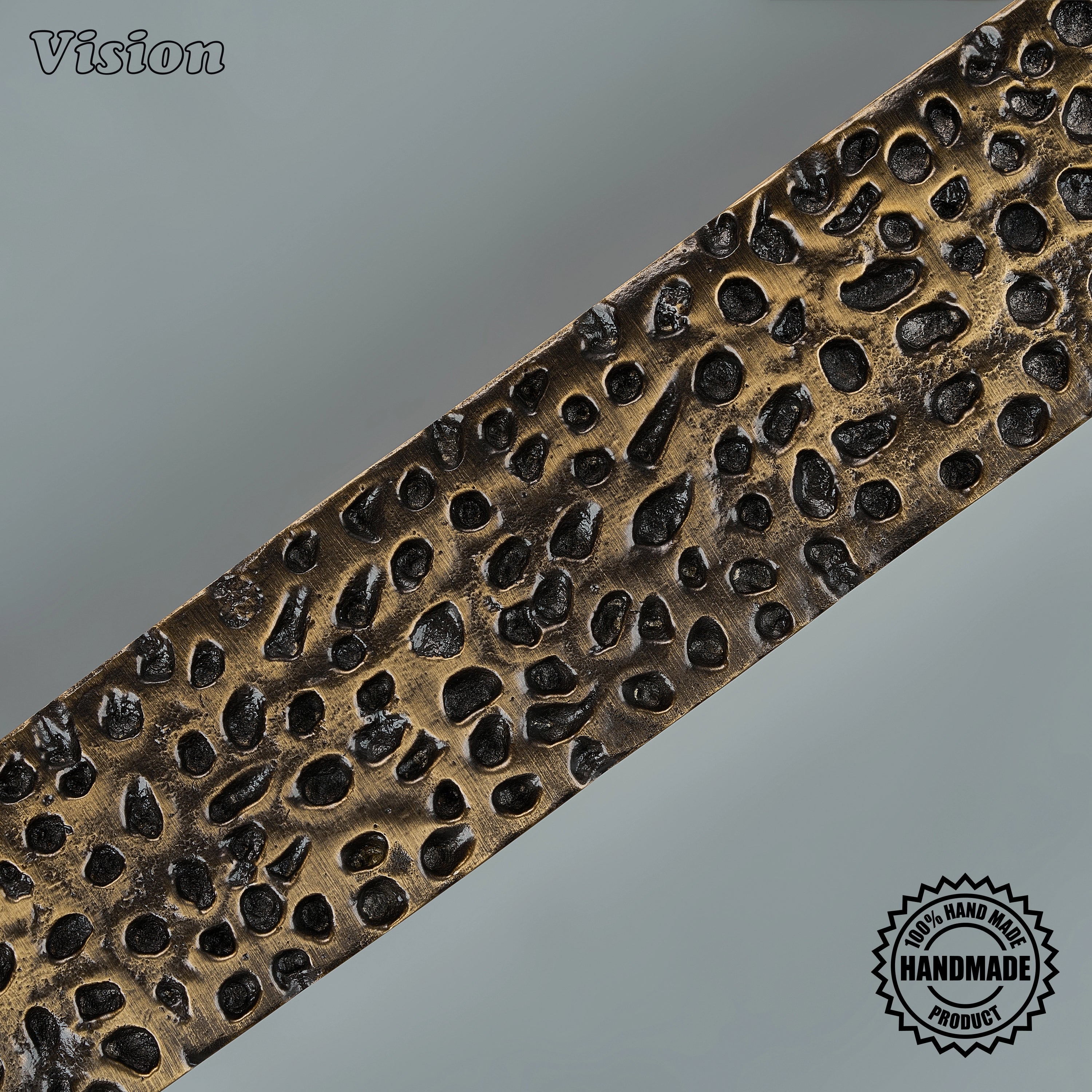 Antique Bronze brass cabinet handle with rugged textured finish and rounded mounting legs for pantry cabinetry.