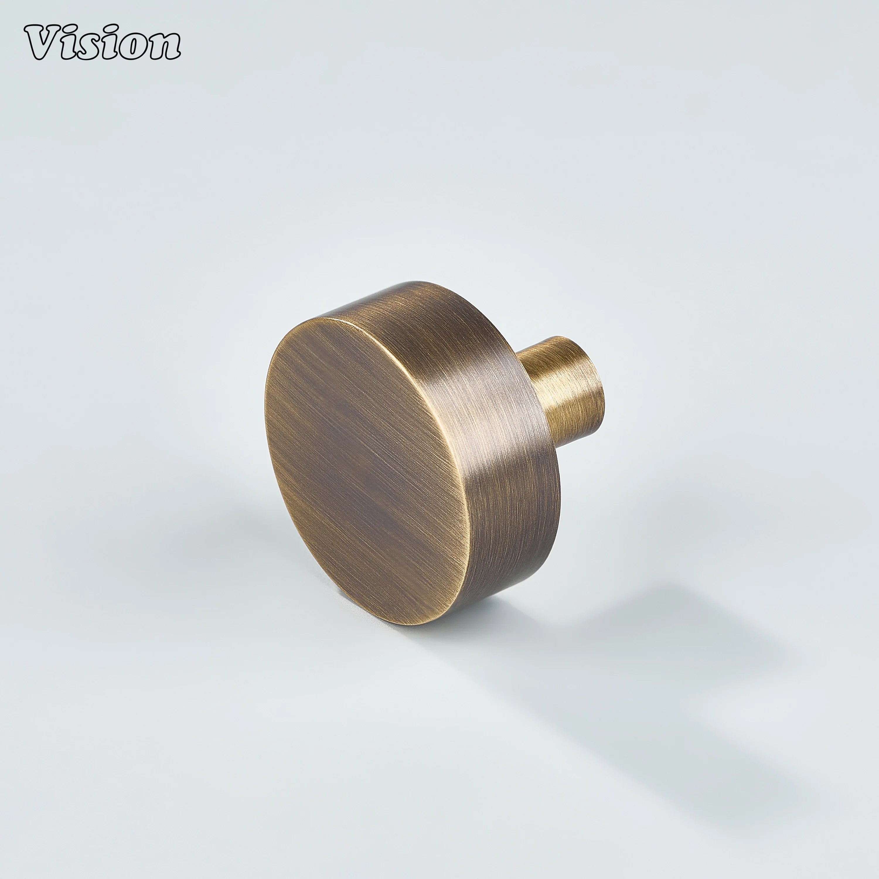 Antique Bronze solid brass round cabinet knob with plain flat profile for cabinets