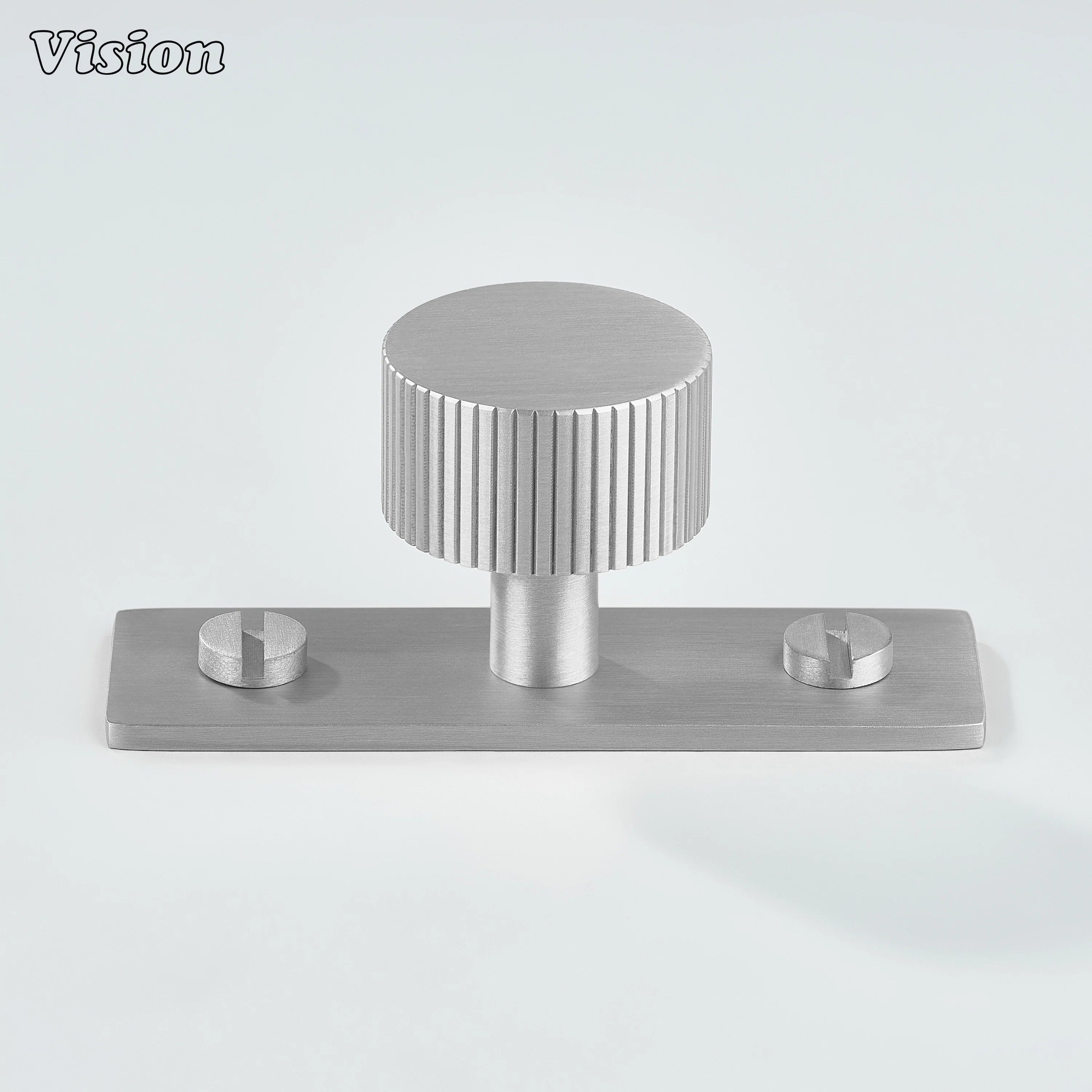 Silver linear knurled cabinet knob with round head and backplate for wardrobes