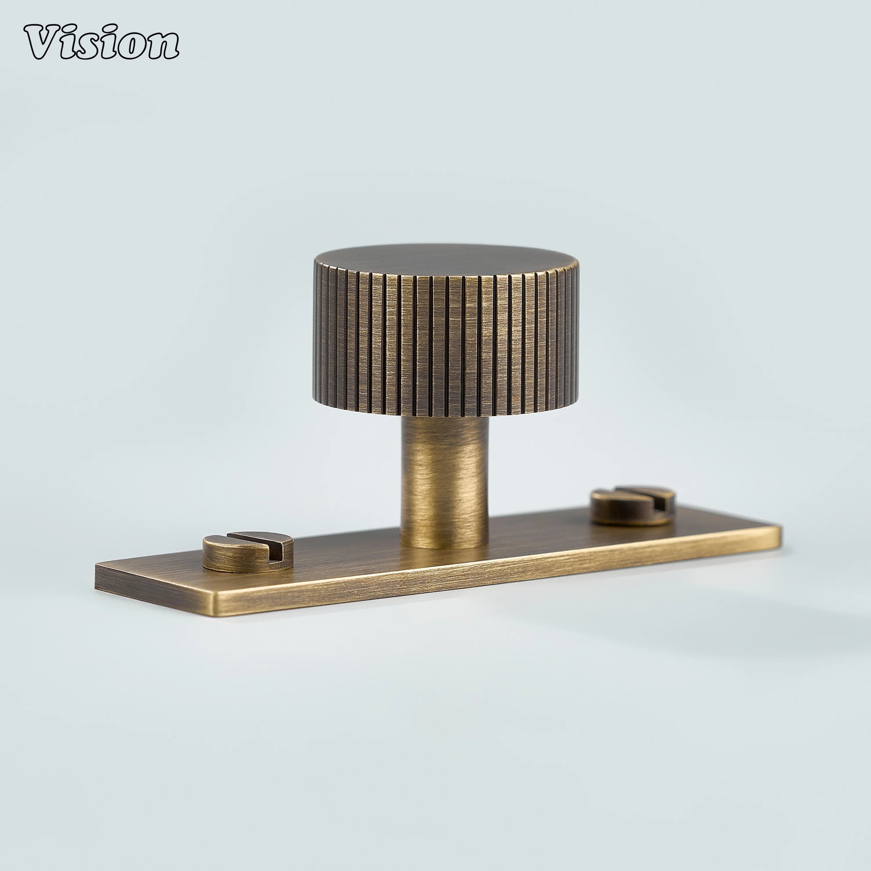 Antique Bronze round knurled cabinet knob mounted on backplate for wardrobes