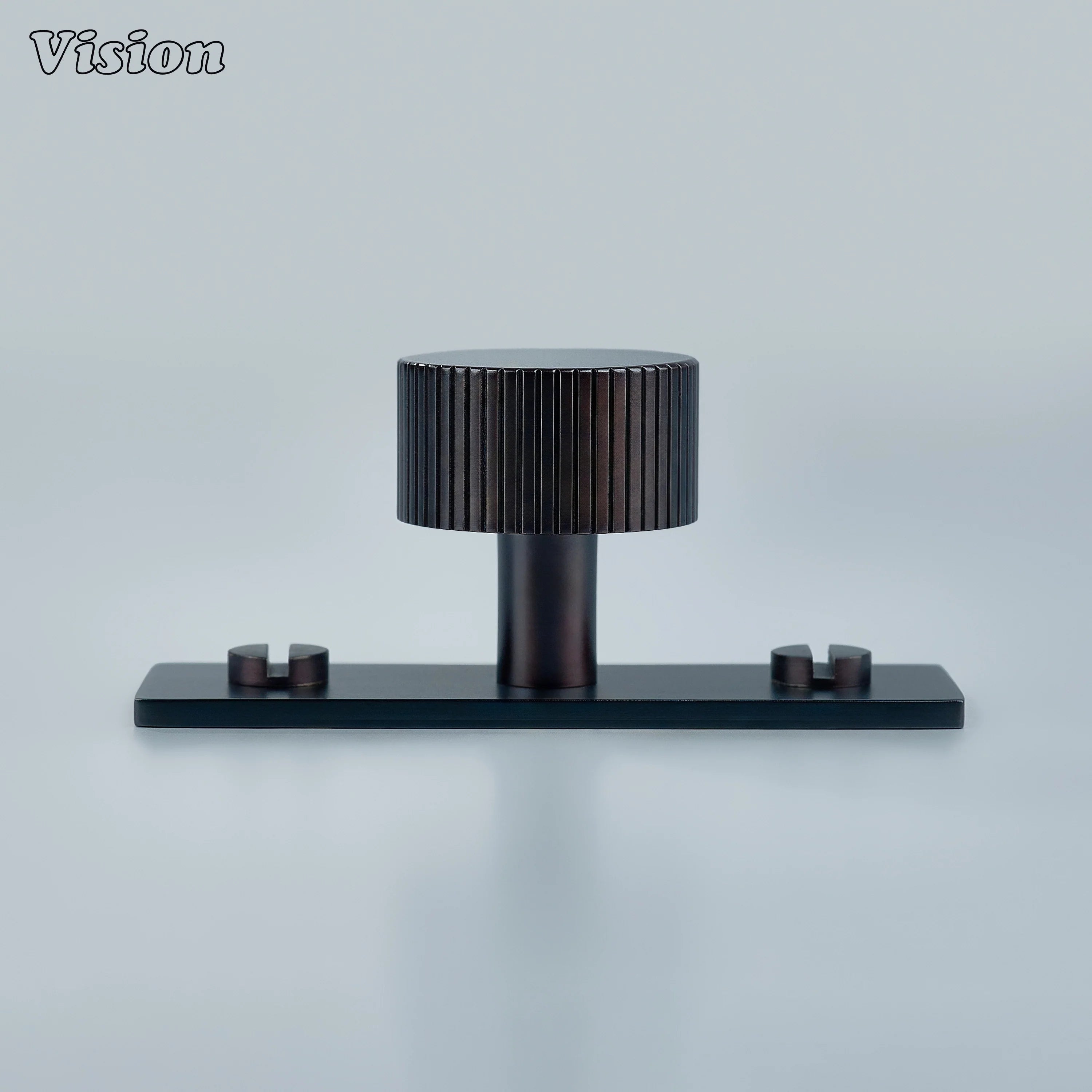 Oil Rubbed Bronze linear knurled cabinet knob with round head and backplate