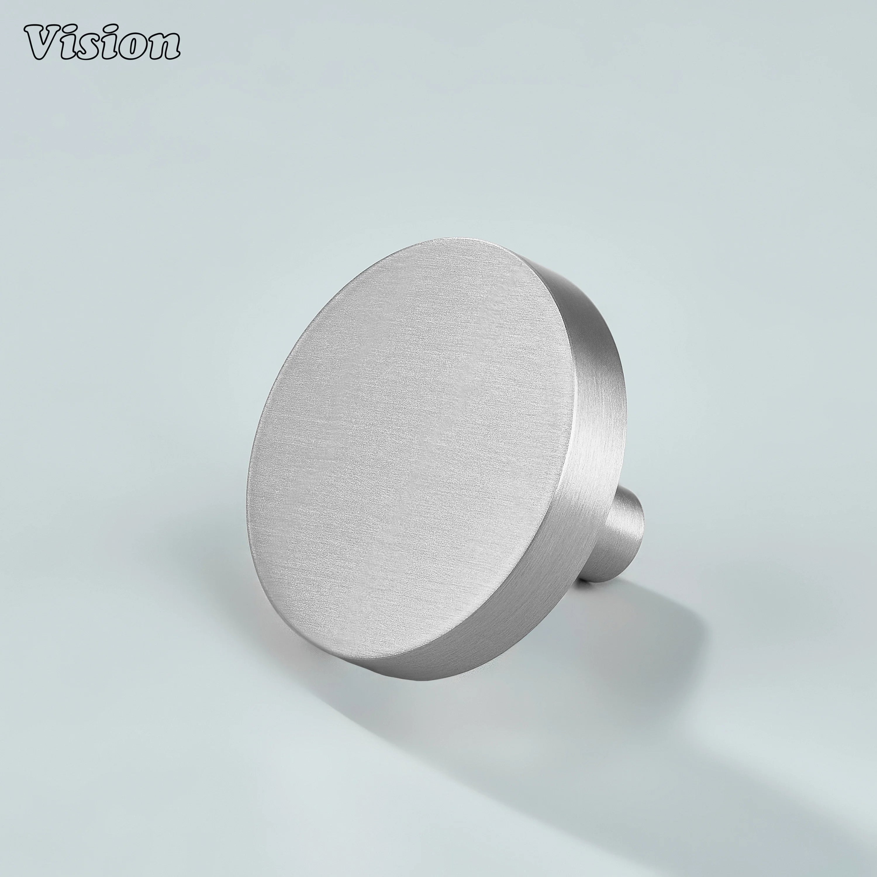 Silver solid brass cabinet knob with round plain flat top for kitchen cabinets