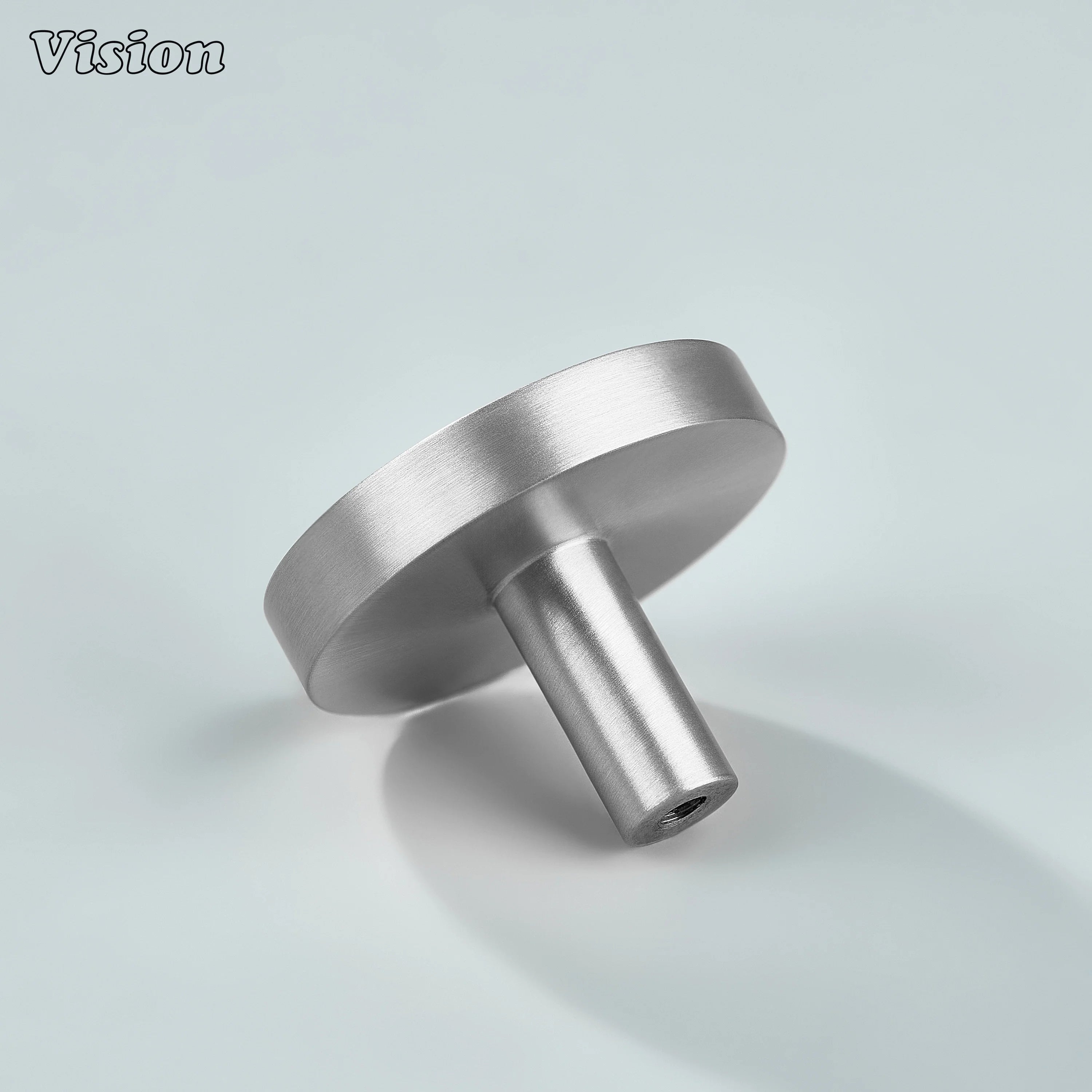 Silver solid brass round cabinet knob for modern drawer fronts