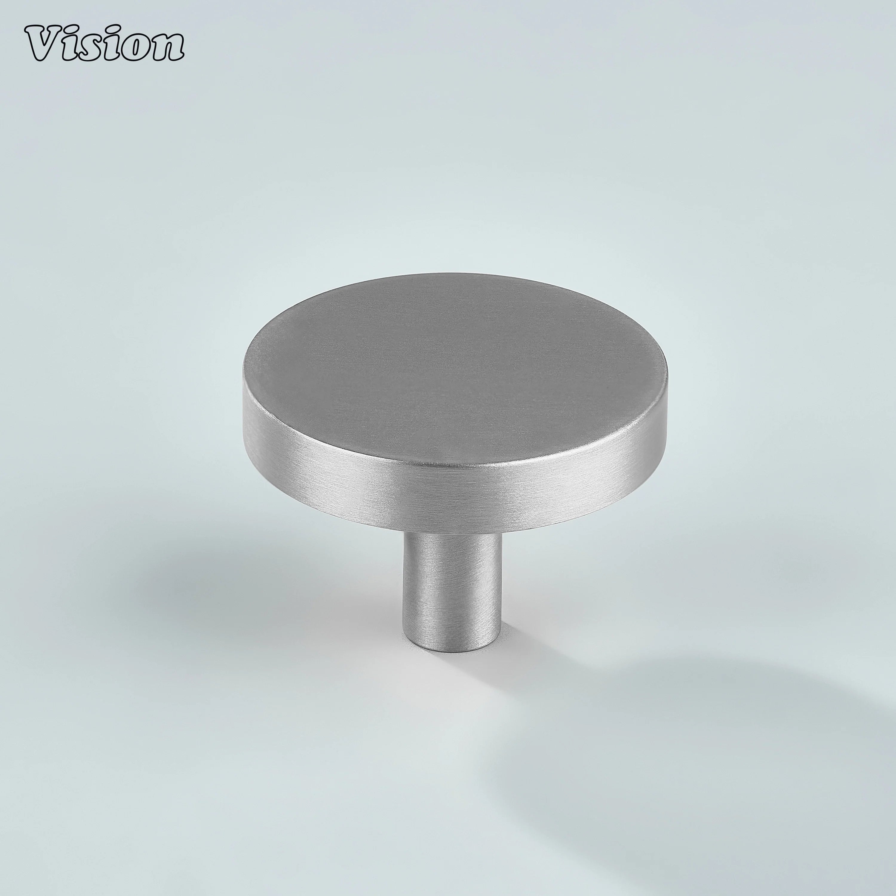 Silver plain round cabinet knob with flat disc head for furniture doors