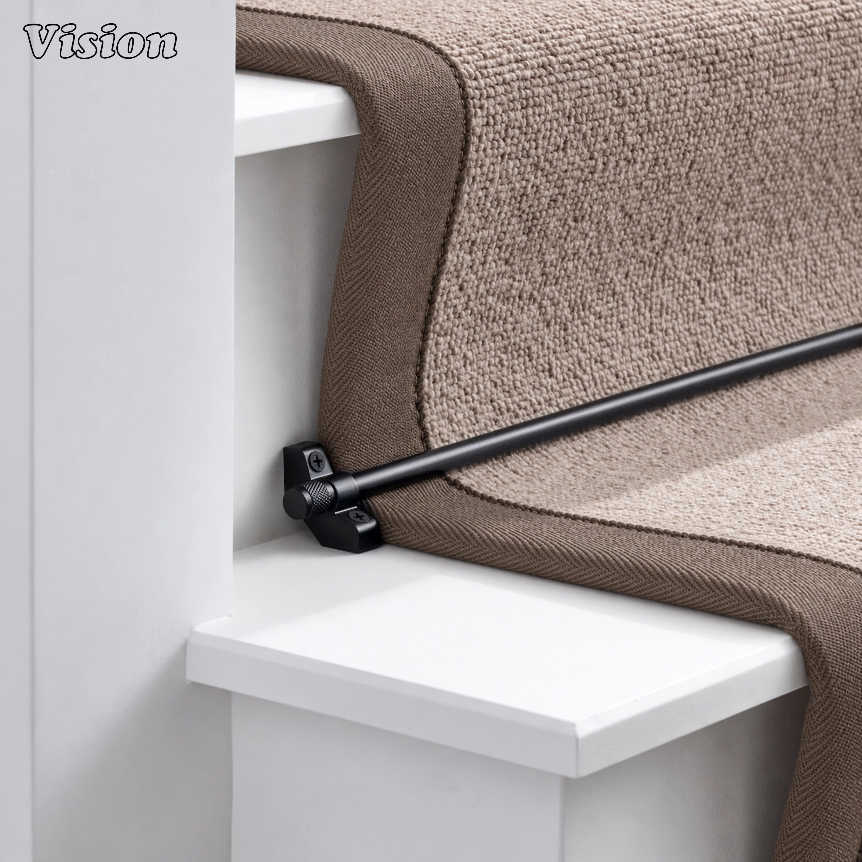 Solid brass black stair rod runner featuring angled mounting brackets for securing stair carpets