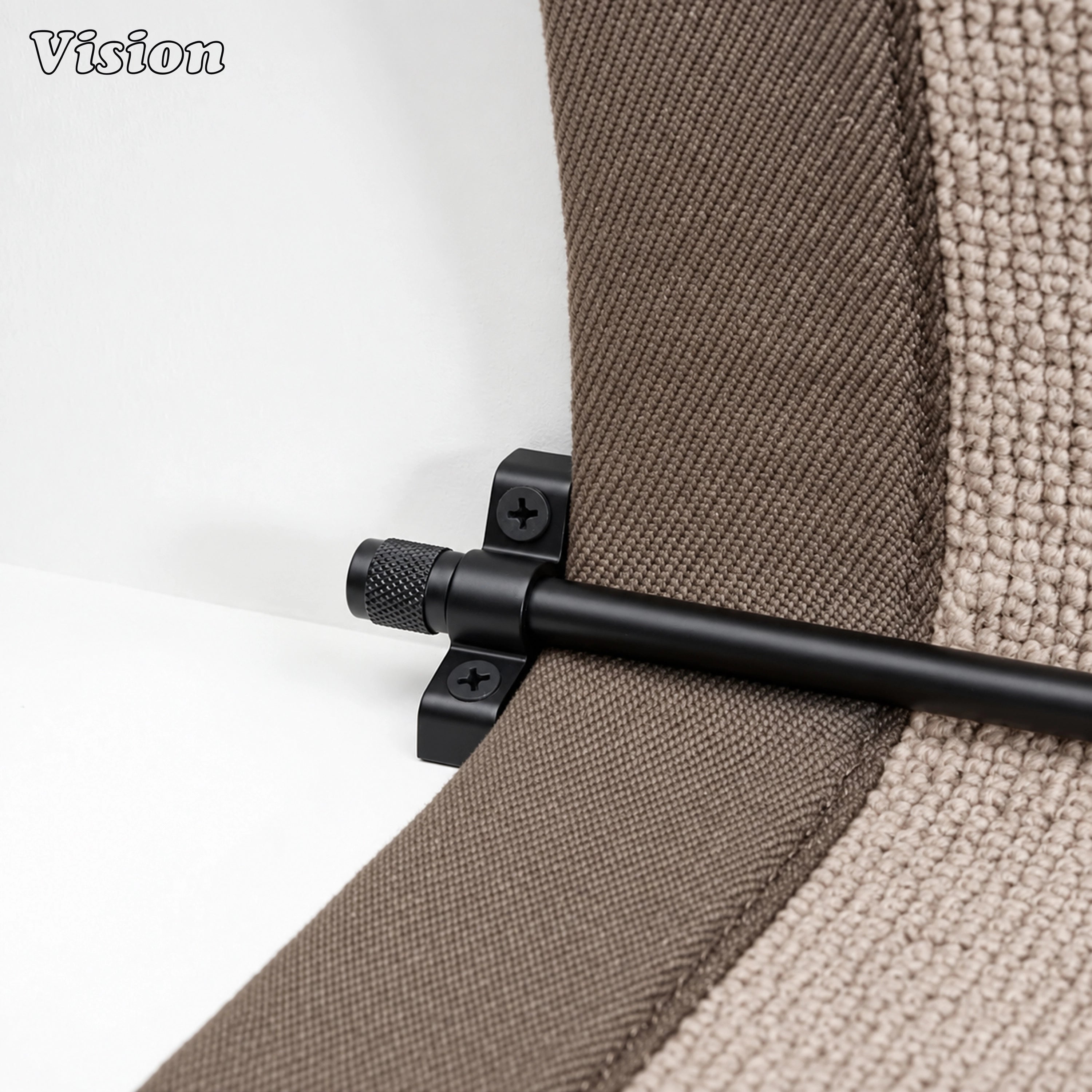 Luxury black stair runner hardware with tactile knurled finials for elegant interior steps