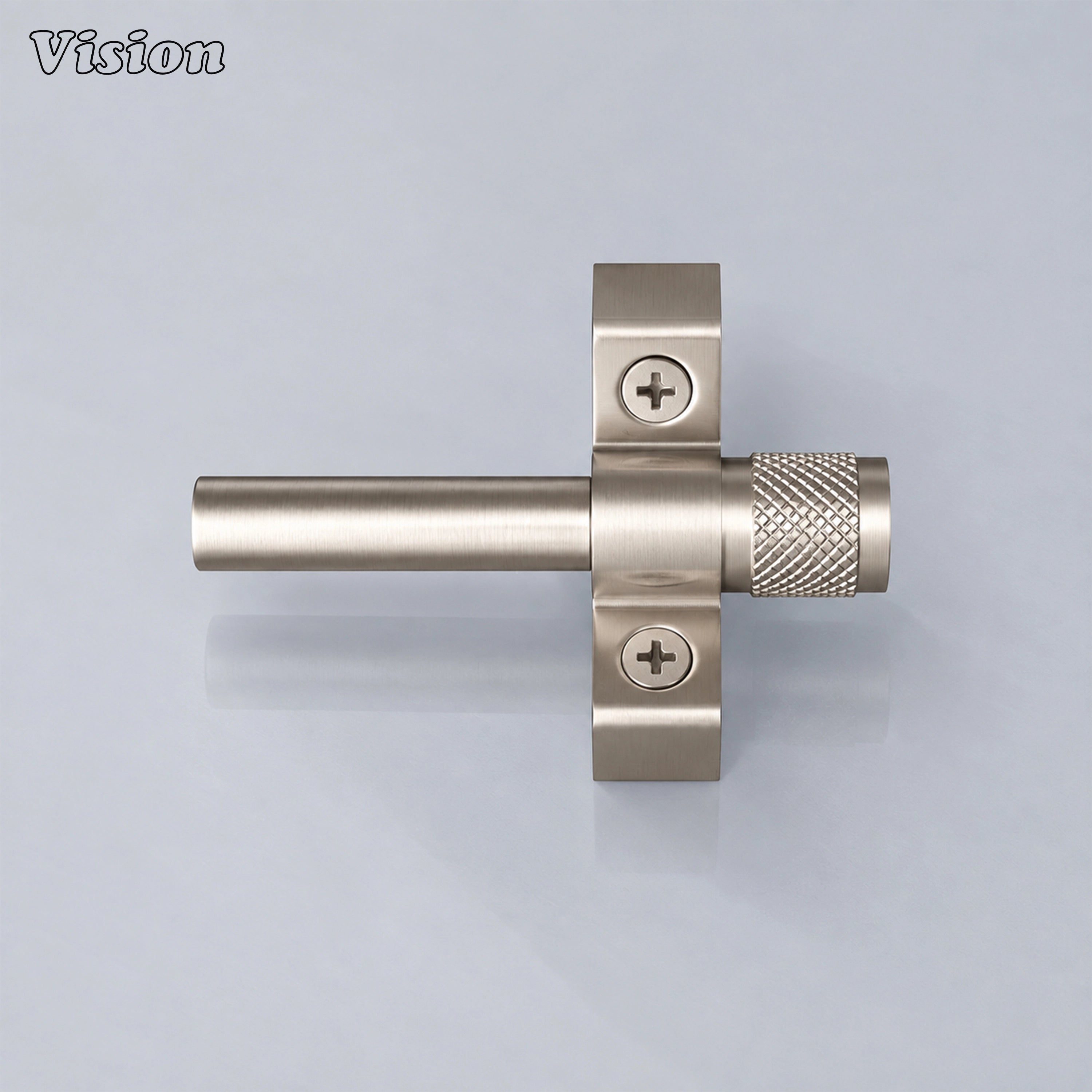 Silver solid brass stair rod runner with cylindrical profile for securing heavy carpet runners
