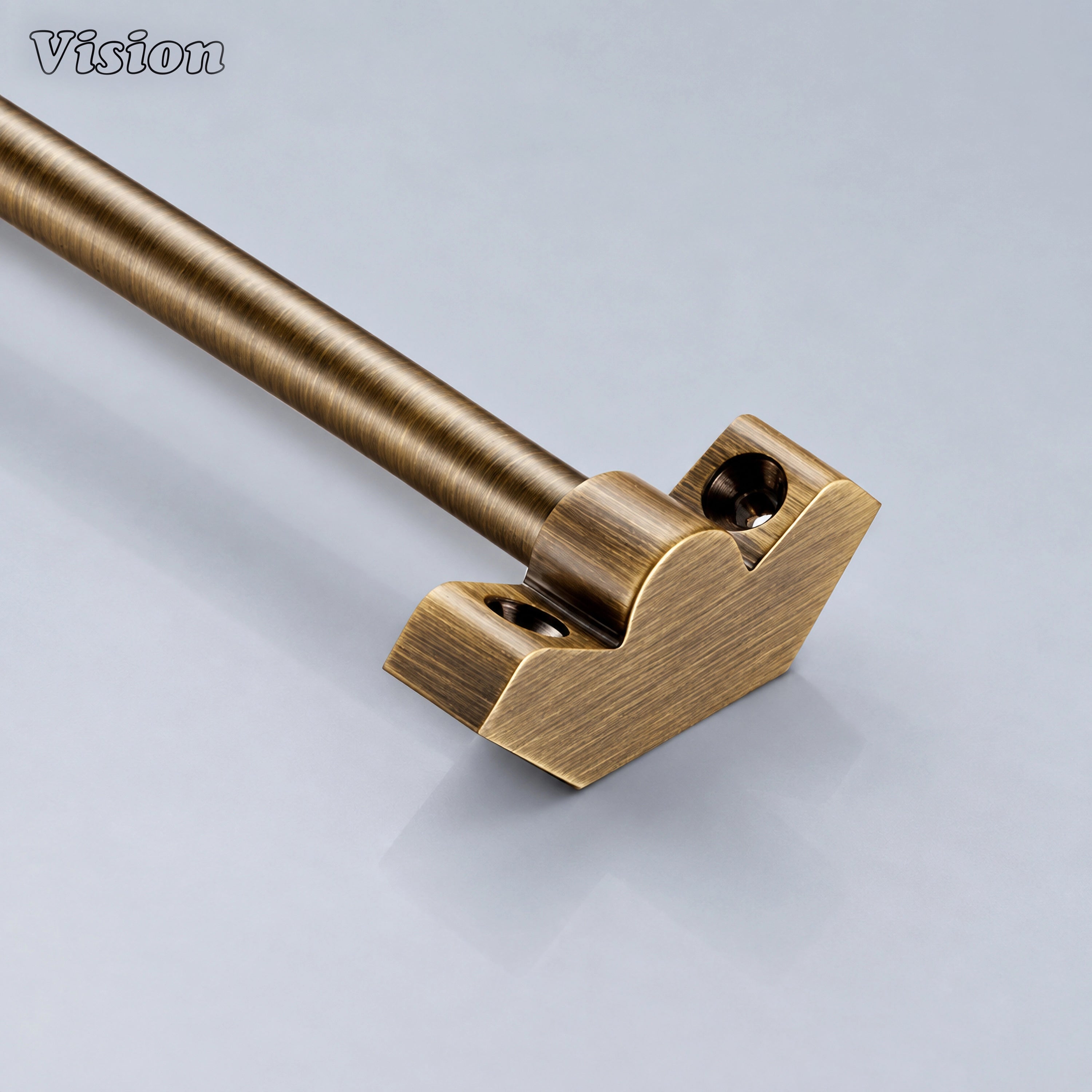 Solid brass antique bronze stair rod runner featuring angled brackets for stair carpets