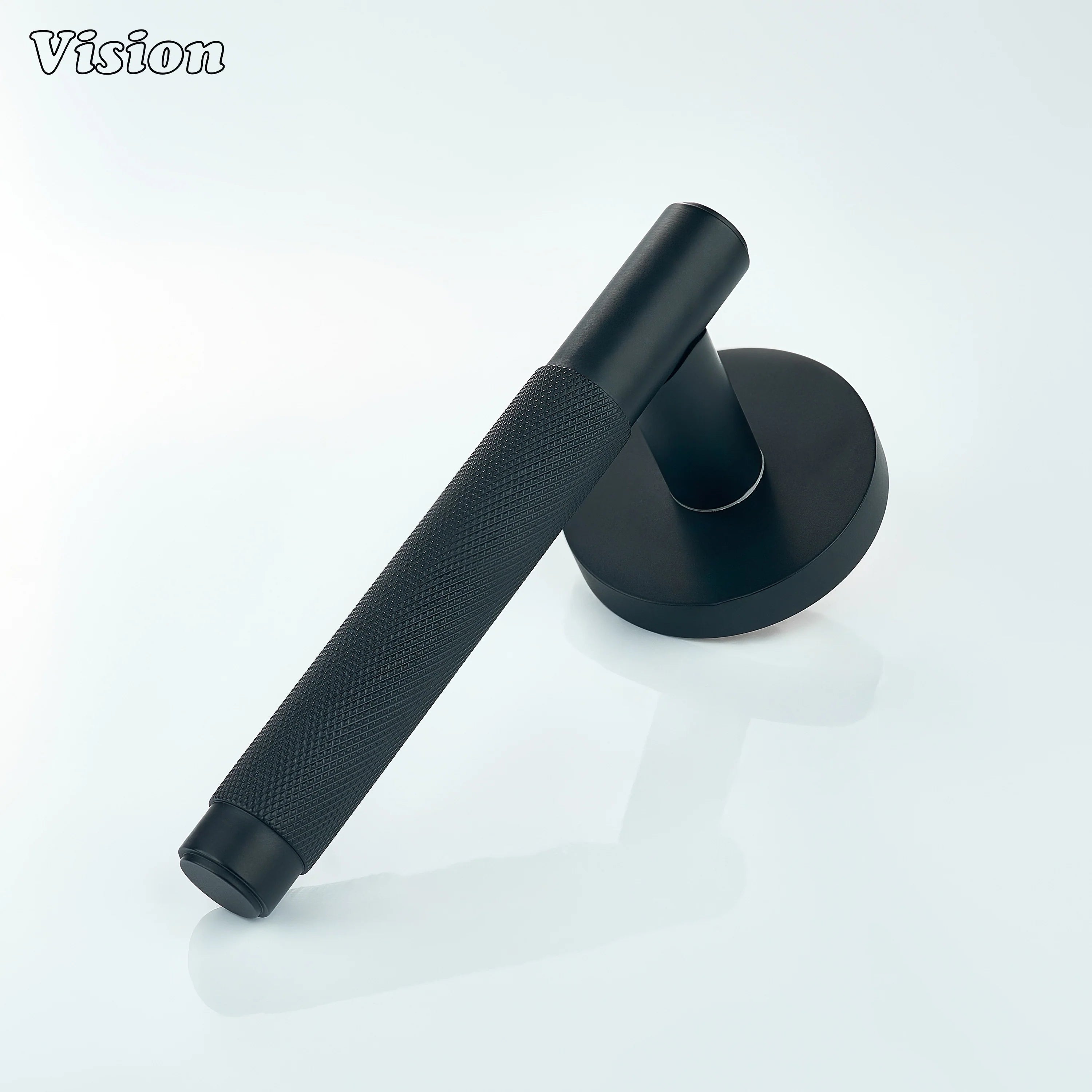 Solid brass black door handle with textured knurled grip.