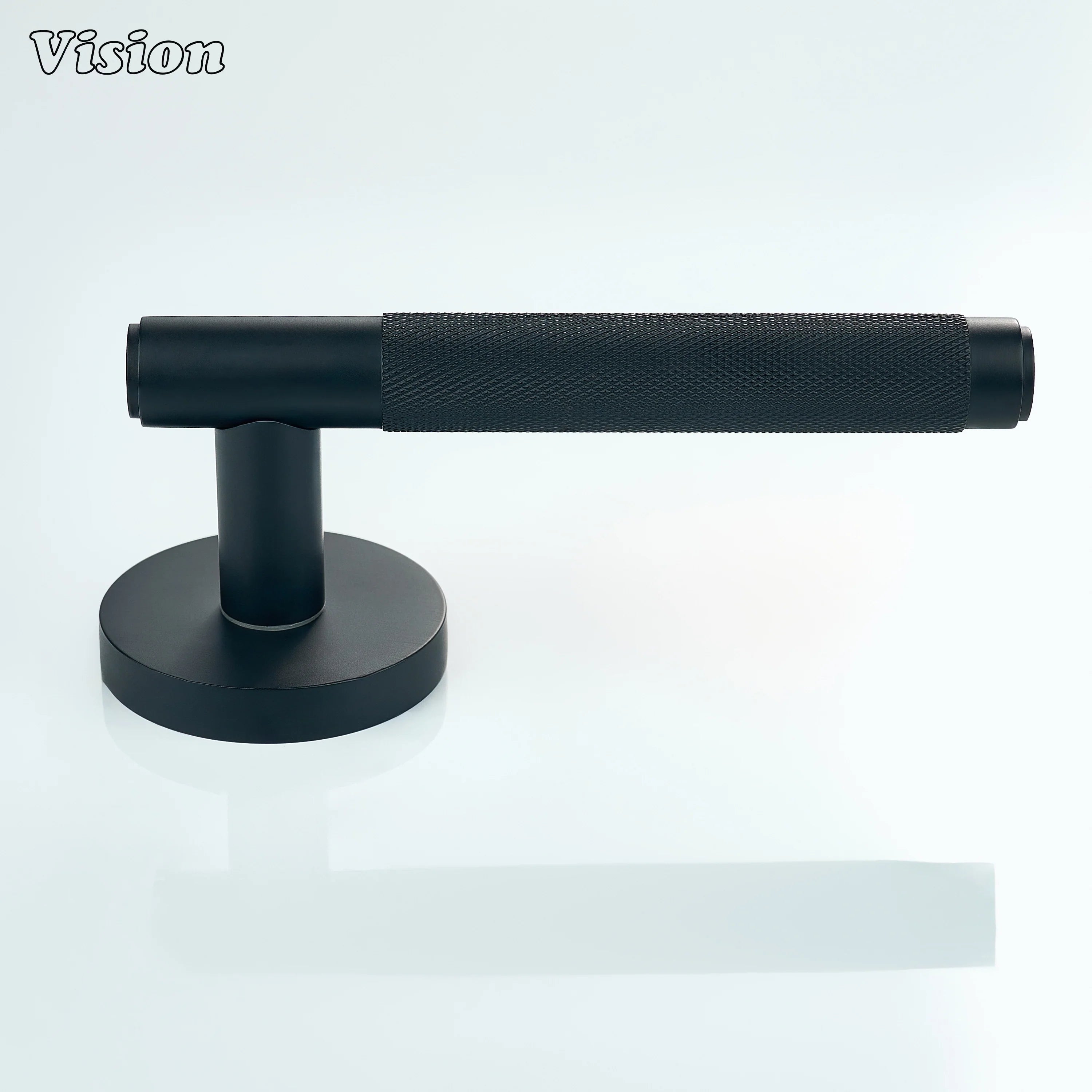Stylish black brass lever handle with fine knurling.