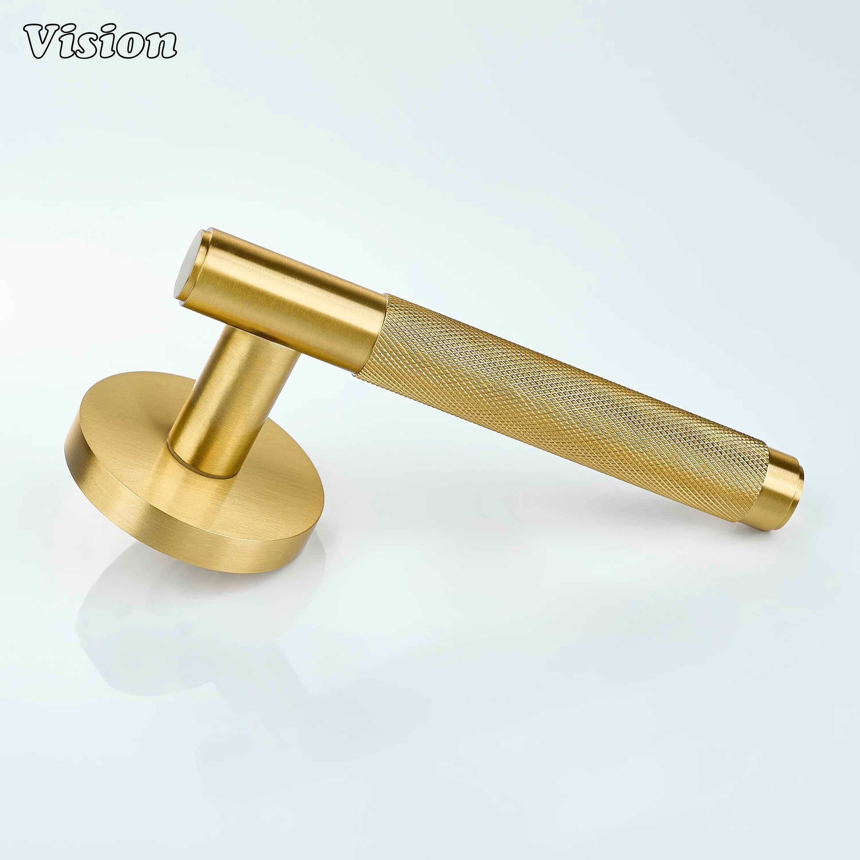Gold finish brass door lever handle for designer home interiors.